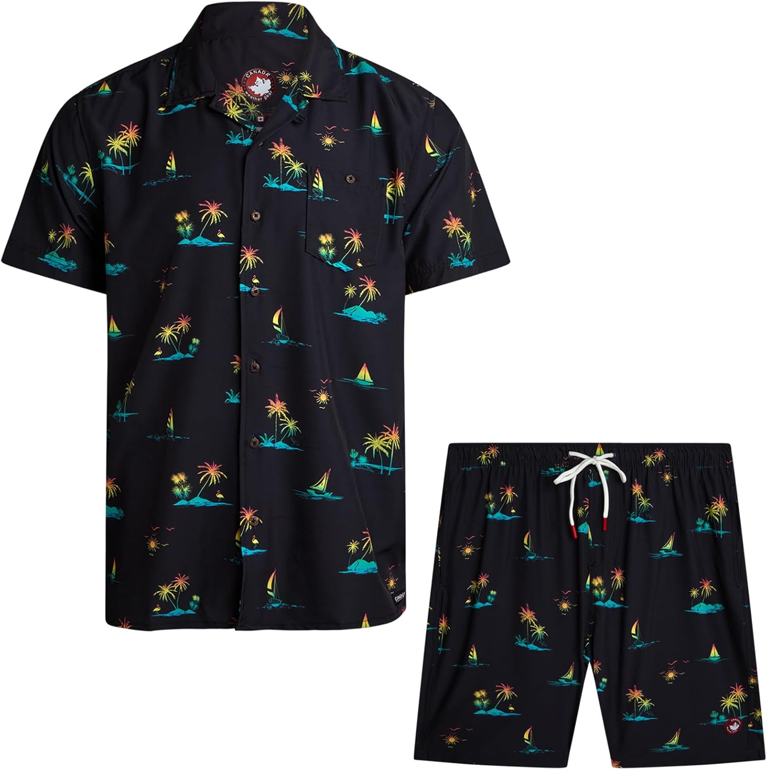 CANADA WEATHER GEAR Men’s Beach Wear Set – 2 Piece Camp Hawaiian Shirt and Swim Shorts Vacation Outfit Set (Sizes: S-2XL)