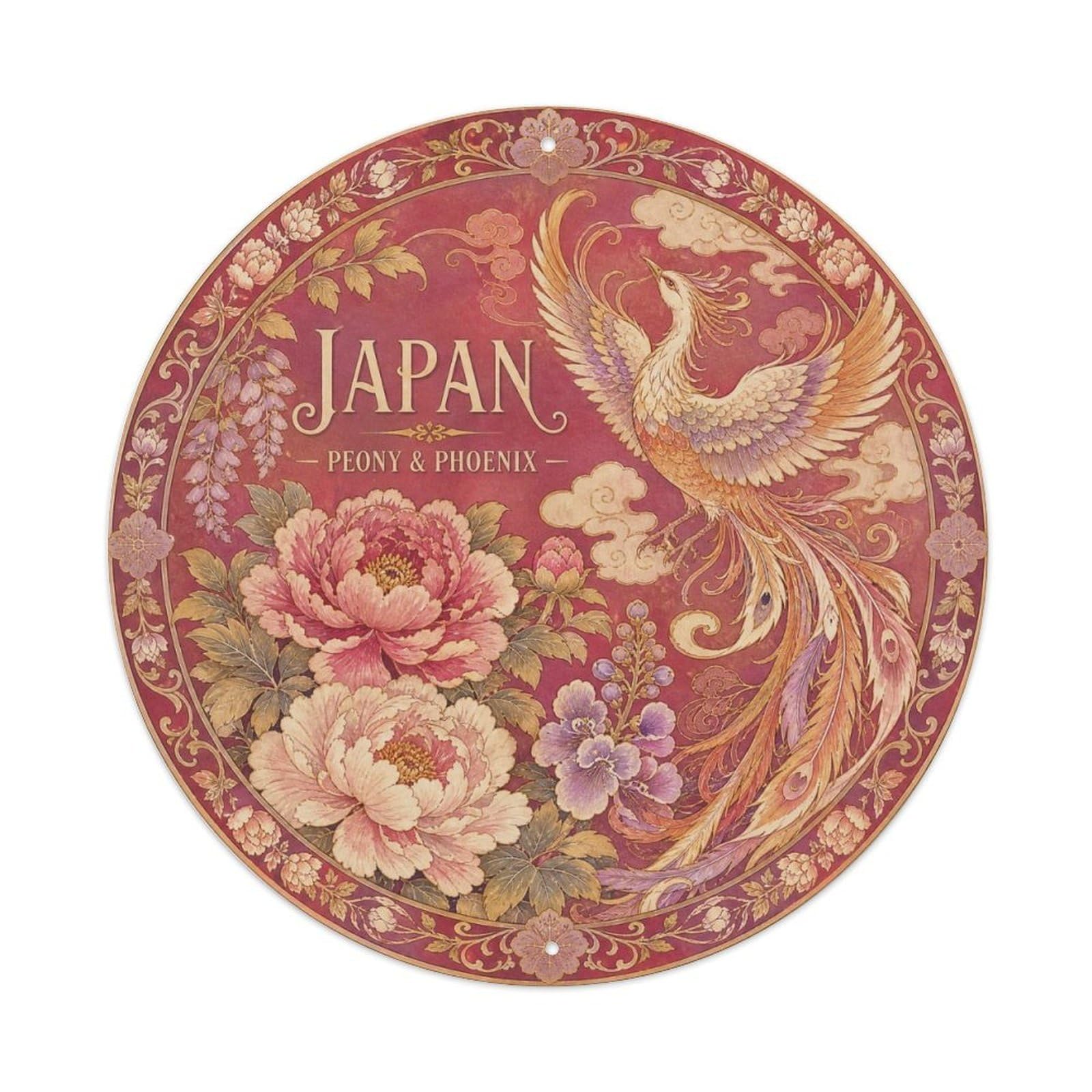 Olyhtr 8X8inch Classic Style Taisho Japan Peony Phoenix Ceramic Folk Pattern Metal Tin Sign