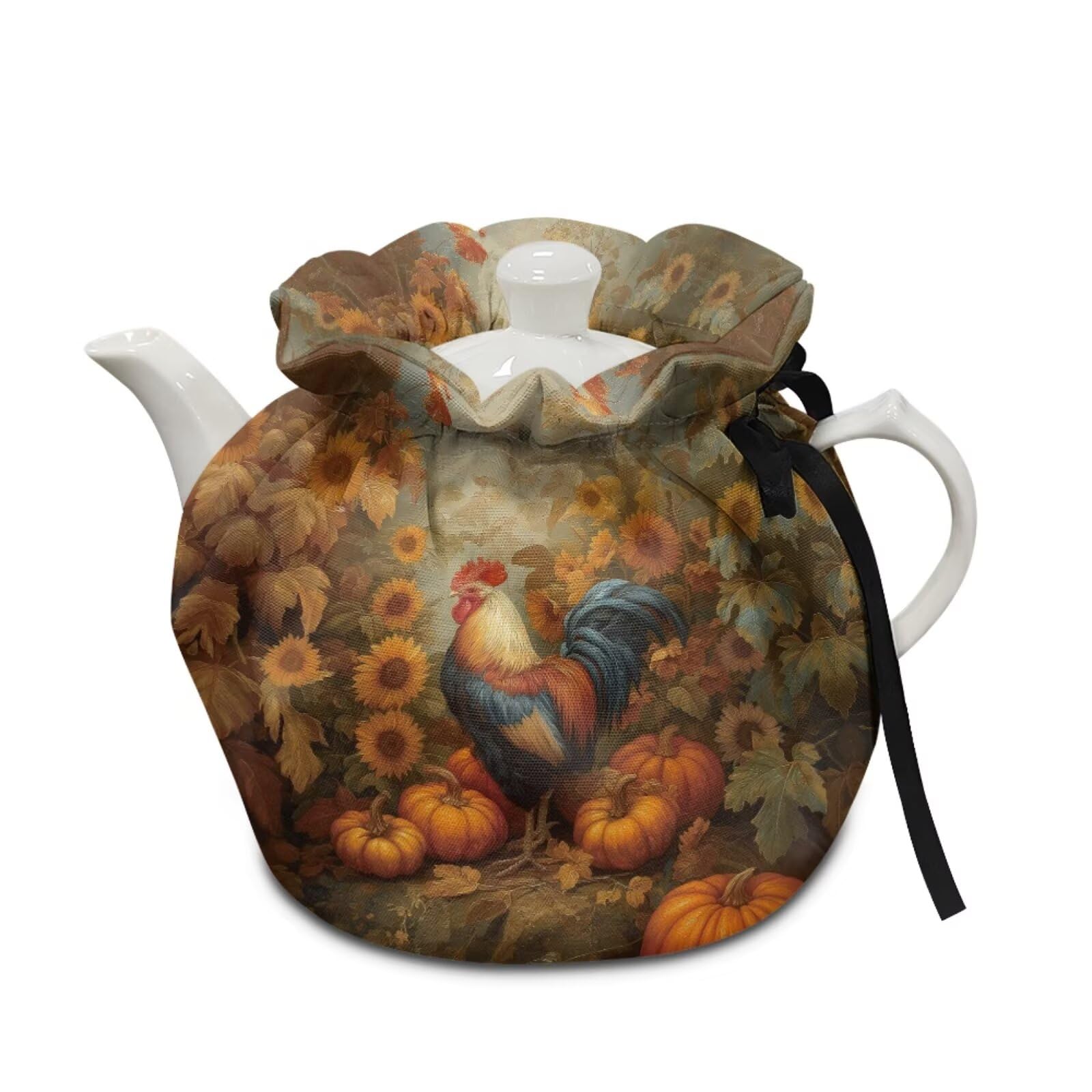 Pumpkin Tea Cozy Insulated Rooster Print Kitchen Kettle Cover Farmhouse Tea Pot Dust Cover for Keeping Warm Teas Cosies Home Kitchen Decor for Fall