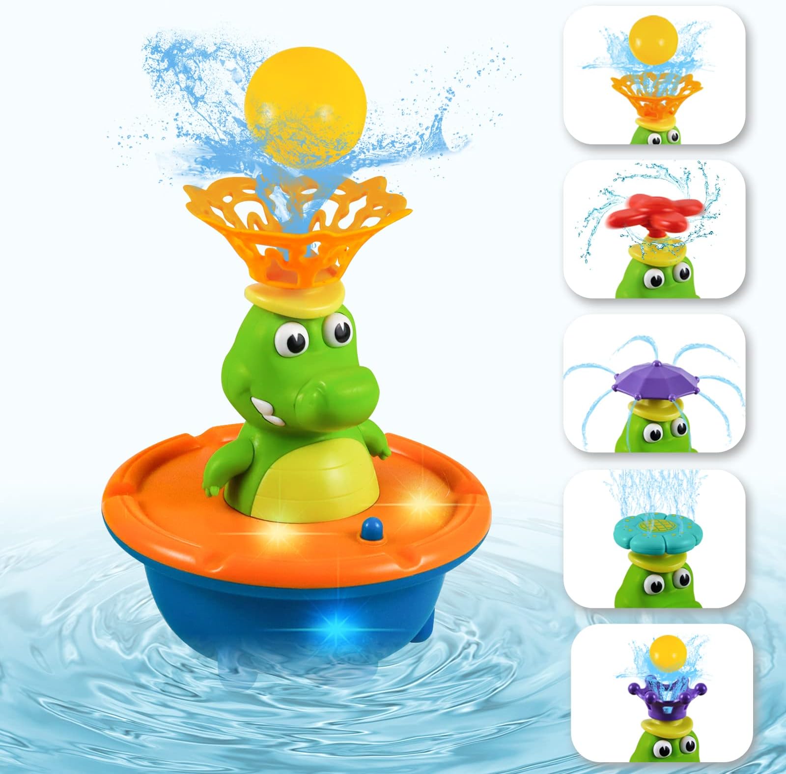 YOLOMOON Crocodile Baby Bath Toys for Toddlers, 5 Modes Automatic Water Spray LED Light Bath Toy ...