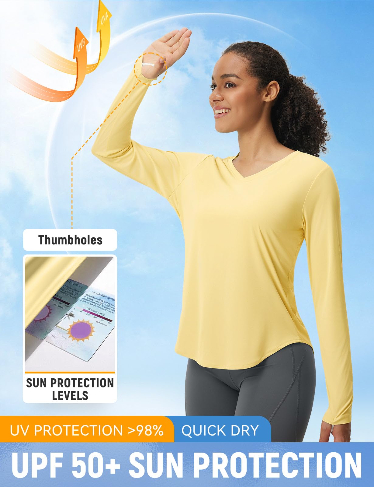 baleaf Tee Shirt Anti UV Femme, Manches Longues Vetement Chemise Tshirt Sport Respirant UPF 50+ Plage Randonnée Fitness Course, Printemps Été