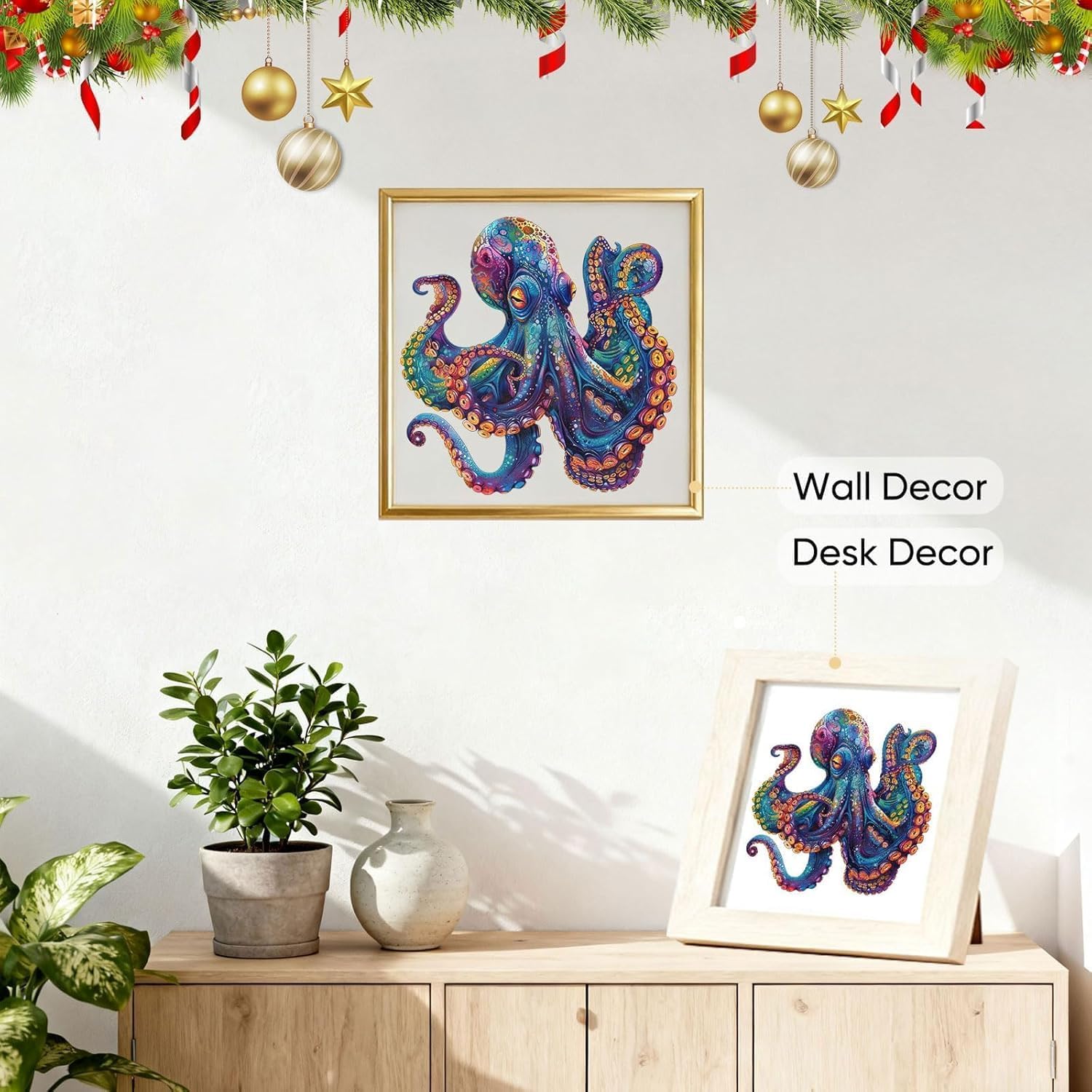 Qiuenisray 500 Piece Puzzles for Adults, Wooden Octopus Jigsaw Puzzles, FSC Certified Cool Puzzles, Unique Shape Ocean Puzzle Piece, Wall Decor, Wood Puzzles Creative Gift for Family Game 16.9x16.9 in