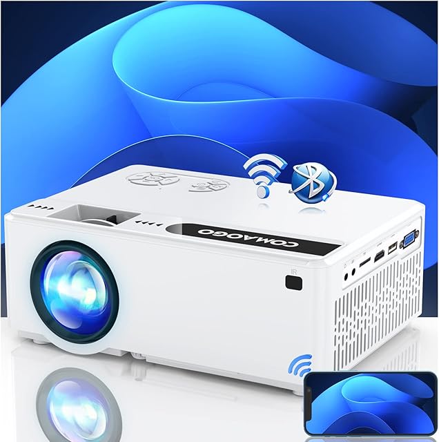 Projector, 5G WiFi Bluetooth 5.1, 9800 Lumens 1080p Upgrade Mini HD Movie Projectors, Support 4K Wireless Synchronize Screen, Home Theater for HDMI, USB, VGA, PC, TV Box, iOS & Android Phone