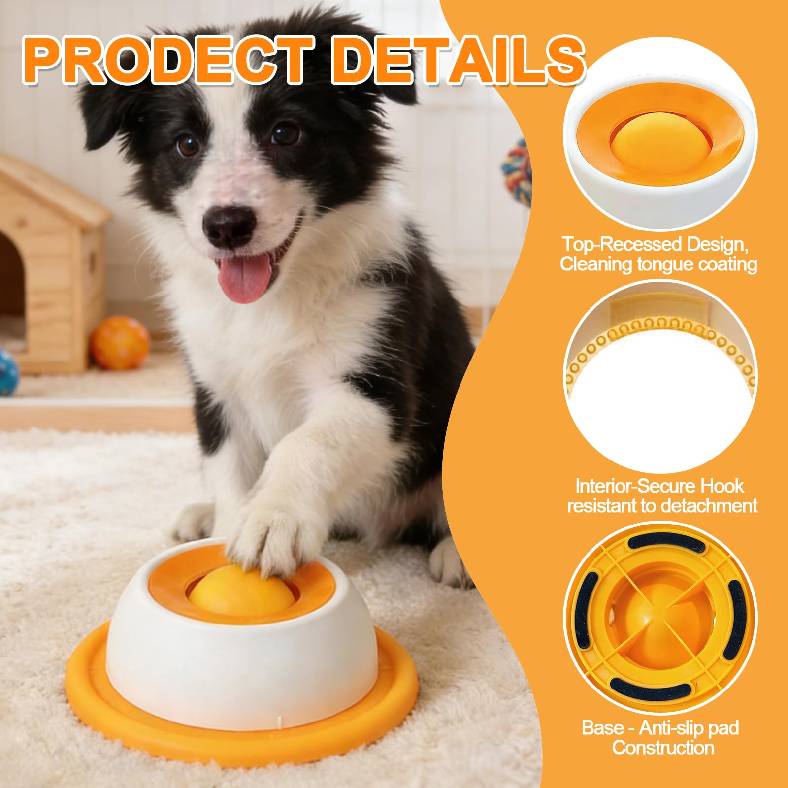 Dog Lick Bowl, Interactive Lick Sphere for Dogs Cat, Slow Feeder Dog Bowl for Anxiety Relief, Non-Slip Licking Bowl with Rotating Ball, Healthy Diet Food Container (Yellow,1pc) — view 3