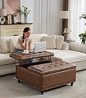 Vista 7 de Tbfit Large Square Storage Ottoman Bench, Tufted Upholstered Coffee Table Ottoman with Lift Top & Solid Wood Legs, Oversized Storage Ottomans Toy