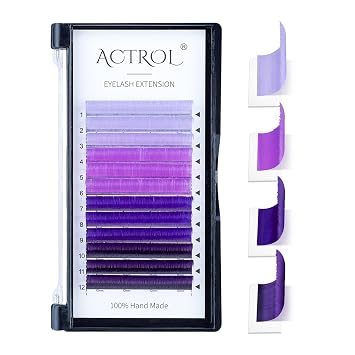 ACTROL Ombre Purple Easy Fan Lash Extensions 0.07mm C Curl 14mm Tray