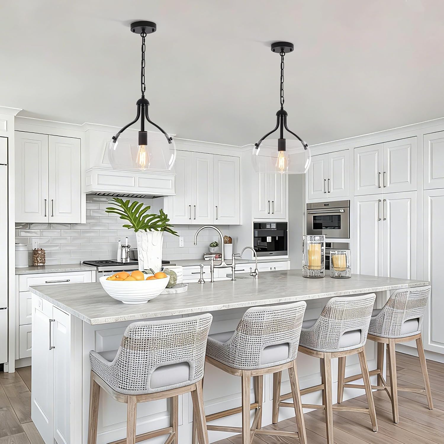1-Lights Modern Pendant Lights Kitchen Island, Matte Black Pendant Light Fixtures with 11.8" Clear Glass Shade, Industrial Hanging Chandelier for Kitchen Entryway Bedroom Foyer
