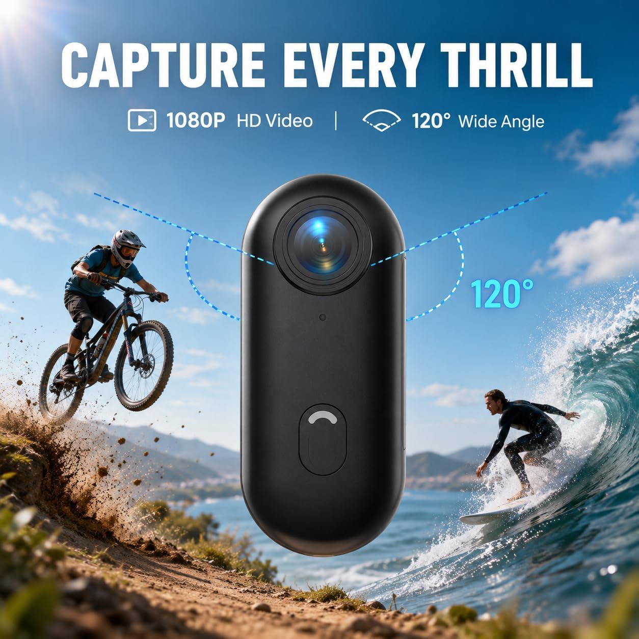 Winnes Action Body Cam 4K, videocamera sportiva con pollice, impermeabile, 30 m, registrazione video POV, indossabile con collana, clip magnetica, videocamera per casco per ciclismo, sci, moto