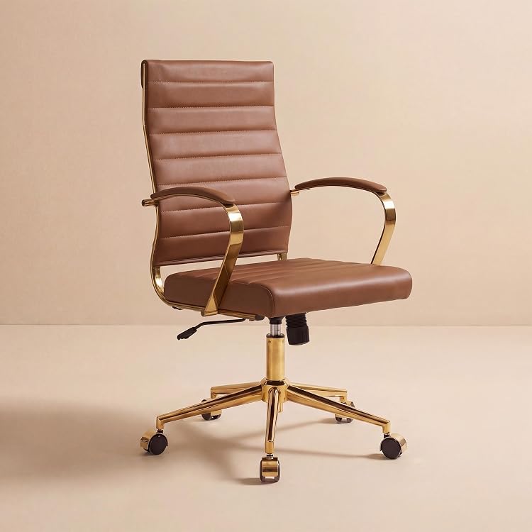 Okeysen Gold Leather Executive Office Chair - Ergonomic Adjustable Swivel Desk Chair