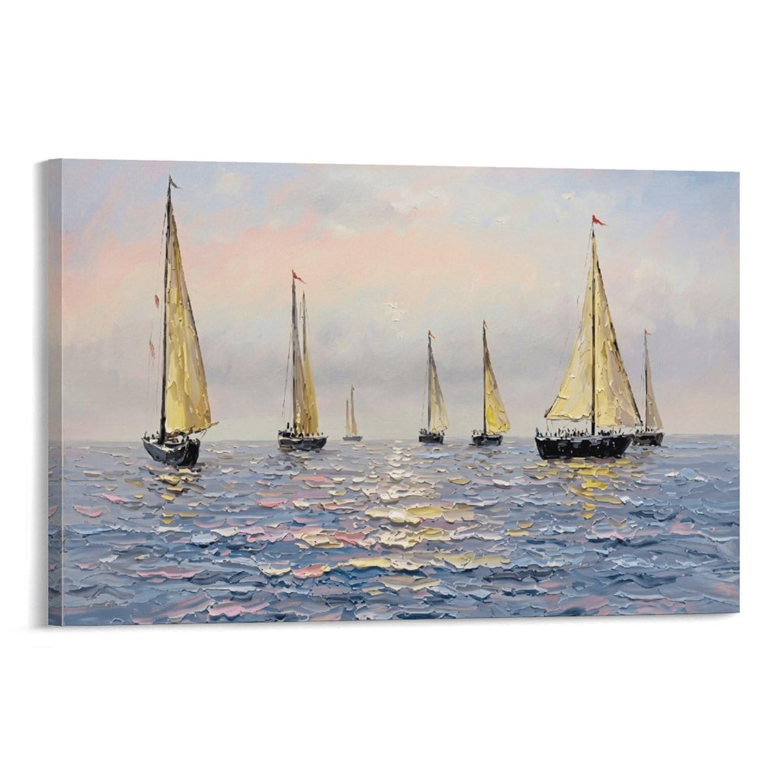 XPASHIQWC Sea Sailboat Oil Painting Poster Artwork Canvas Prints Picture Modern Canvas Wall Art Picture Wall Hanging for Bedroom Living Room Decor 20x30inch(50x75cm)