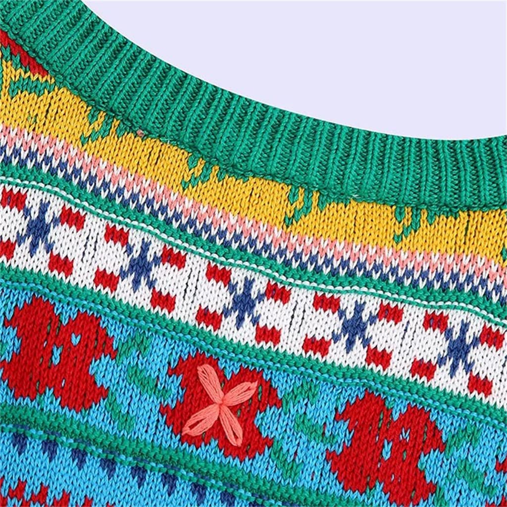 RWRAPS Chaleco Casual Todo Fósforo Floral de Punto Jacquard Chaleco Suéter Retro con Cuello en V Sin Mangas Chaleco de Mujer Top Elegante (Color: D, Tamaño: M Código) (Código DL)