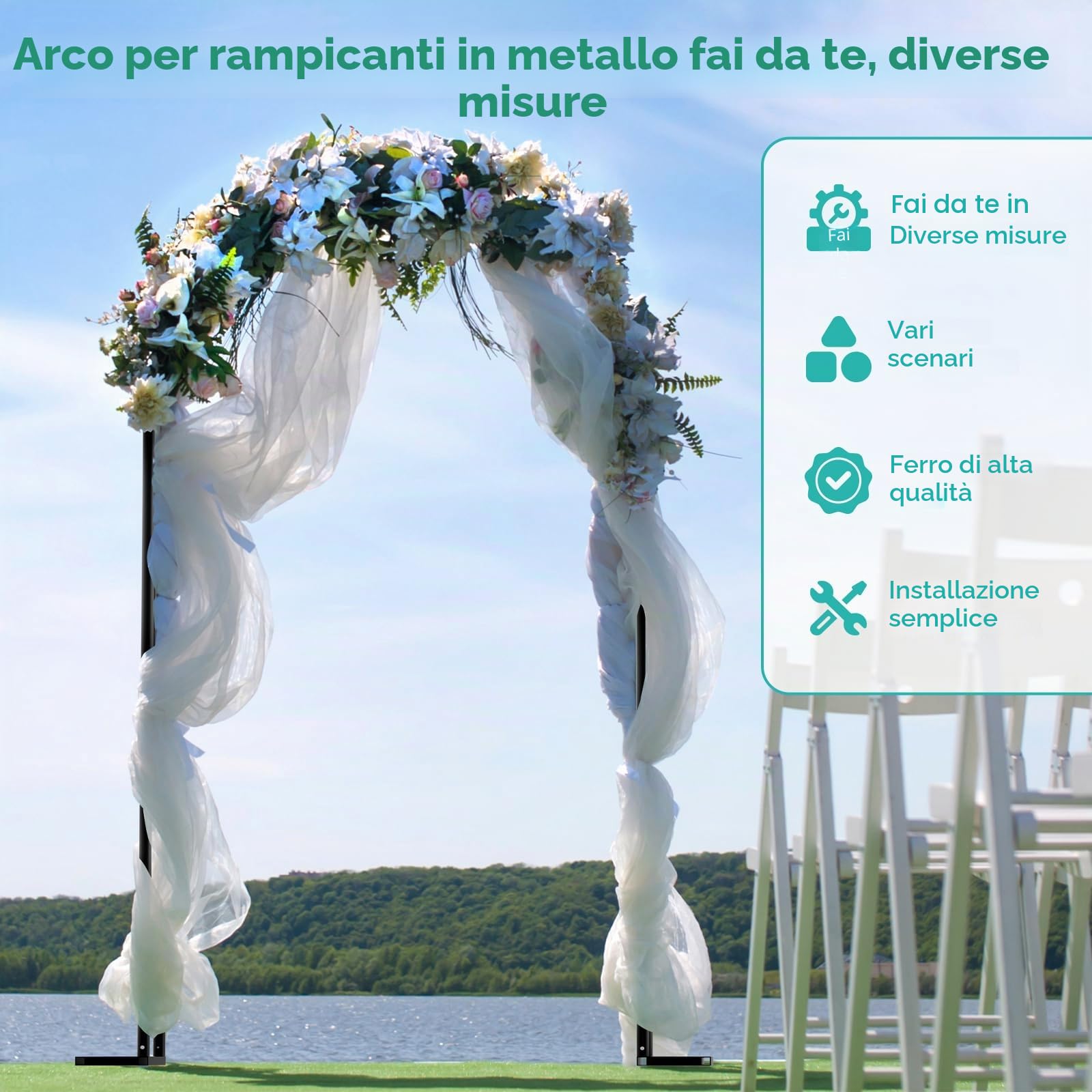 Xverycan Arco da Giardino, 240x240cm Arco in Metallo per Rose Piante Rampicanti, 1,2m 1,8m 2,4m Tre Larghezze Regolabili, Pergola da Giardino, Decorazione per Feste