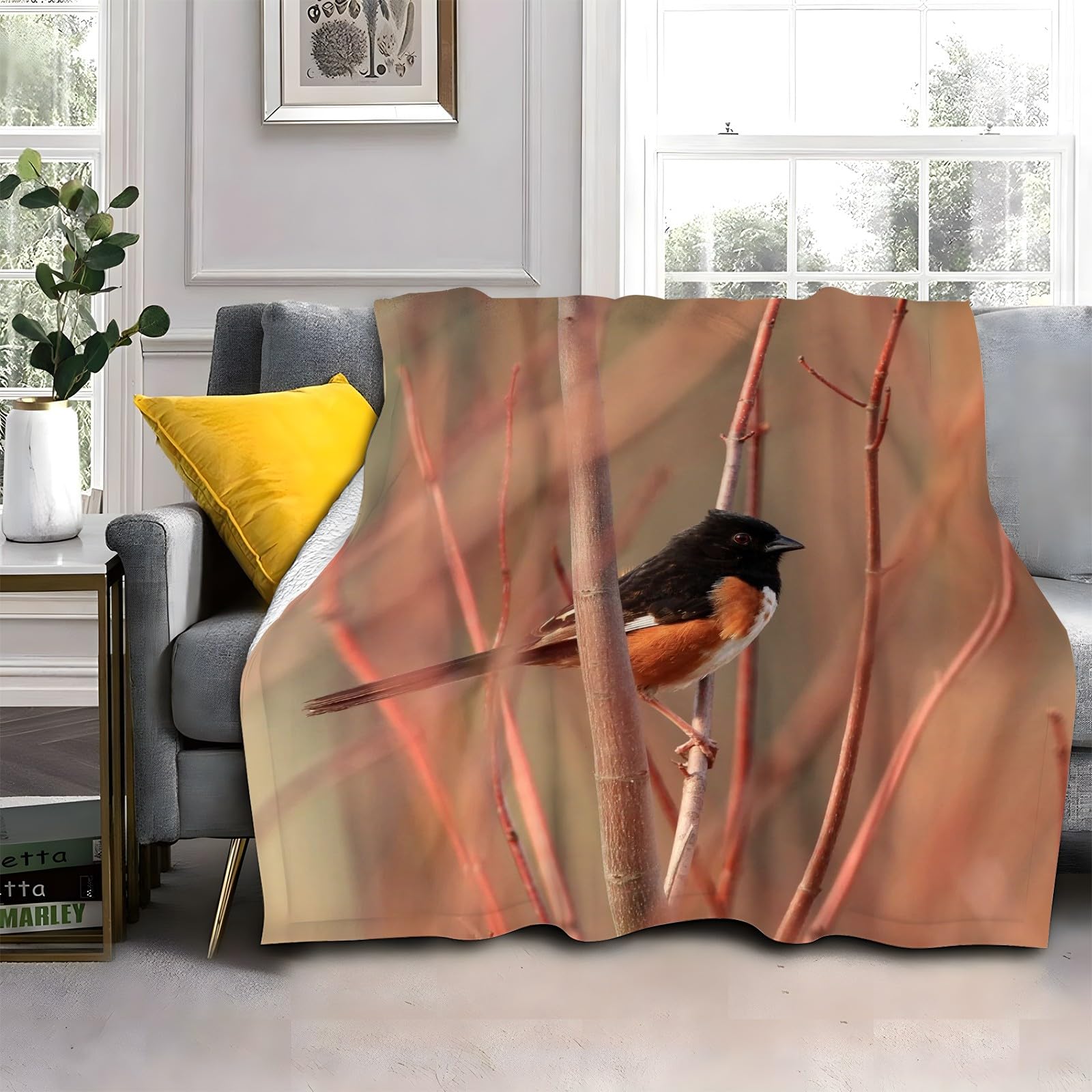 Kocyk Rudzik Czerwone Oko Koce Gałęzi Pojedynczy Ciepły Koc Miękki Ciepły, Puszysty Koc Sofa Flanelowa 180 x 200 cm na wszystkie pory roku