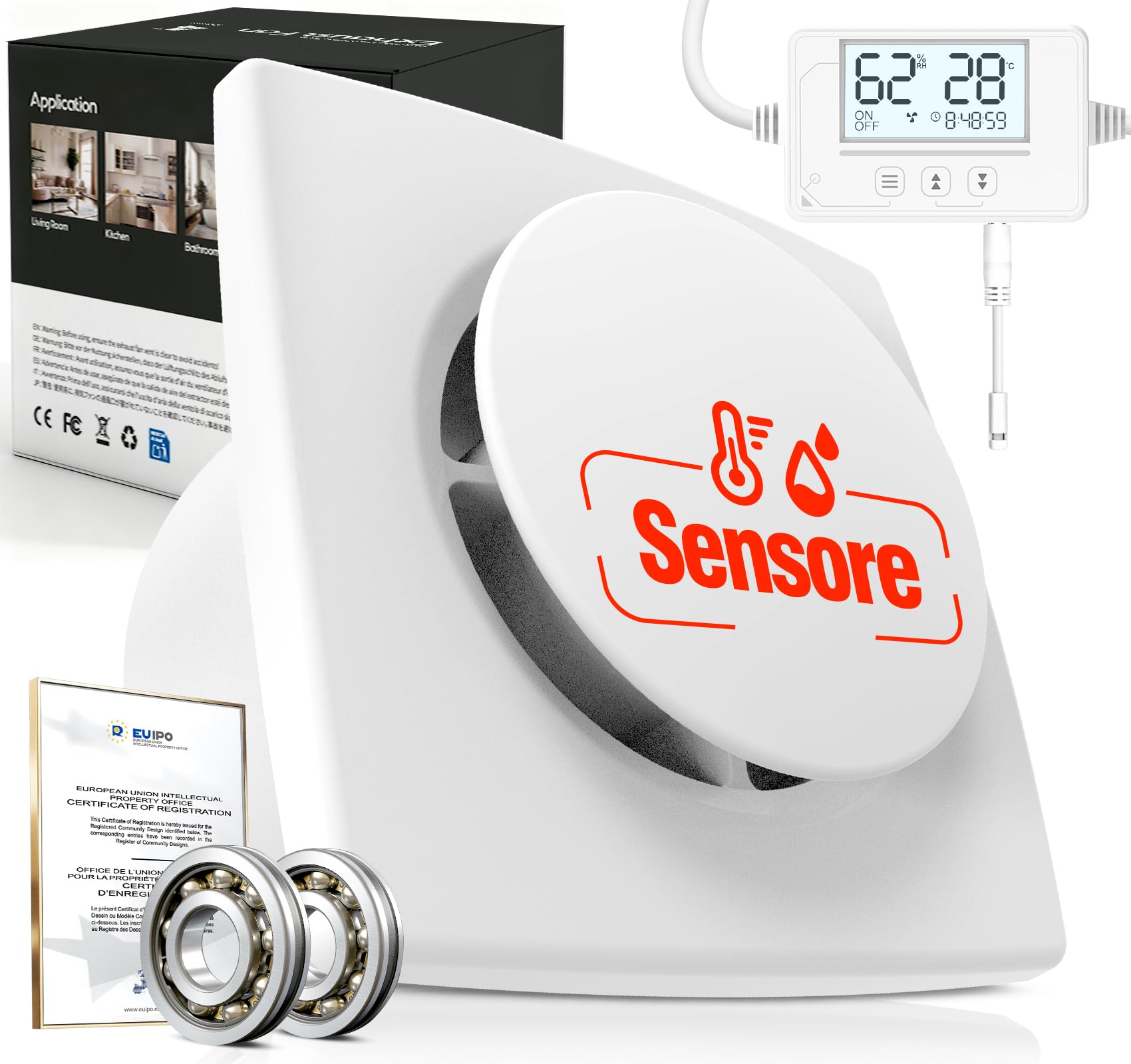 3 Velocità Aspiratore bagno con Sensore Umidità, Sensore Temperatura, Timer - Automatico Estrattore Aria 100mm - Silenzioso Potente Ventola aspirazione bagno WC cantina P117 (senza telecomando)