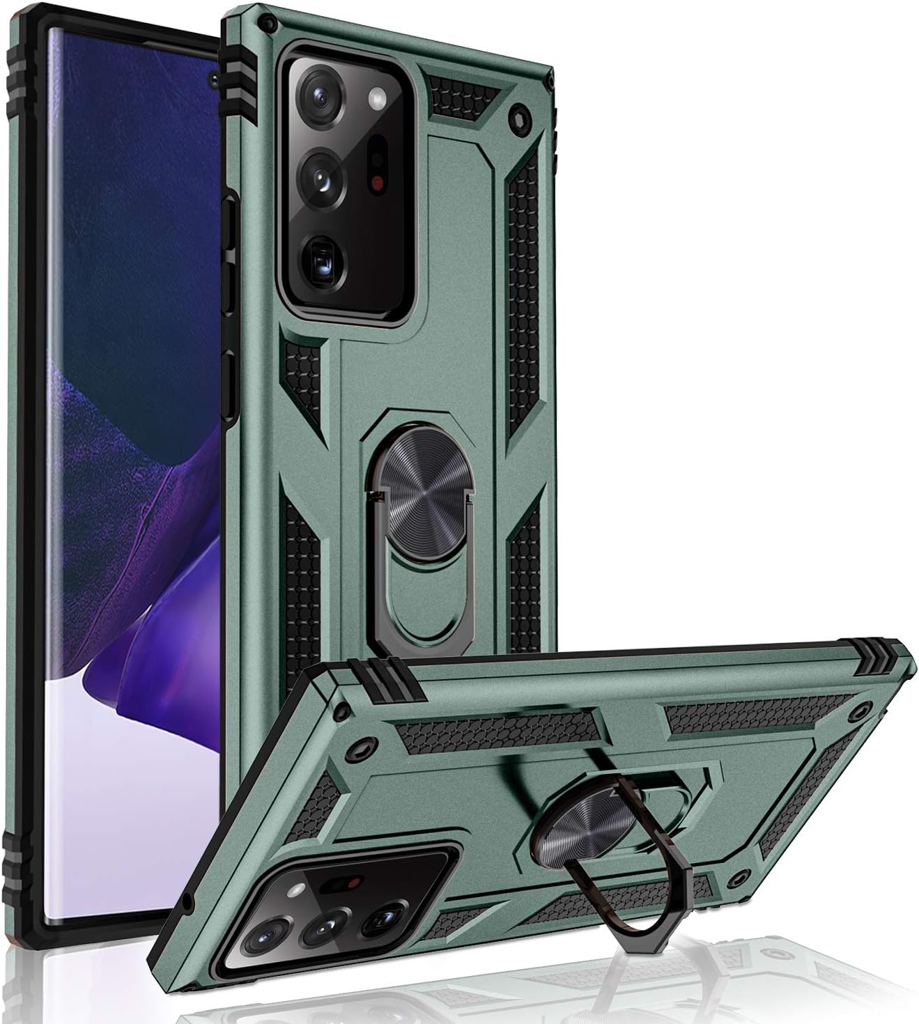 SNBLK Compatible for Samsung Galaxy Note 20 Ultra 5G Case with Kickstand and Ring Holder, Rugged Shockproof Heavy Duty Military Phone Case Cover for Men Women [Support Magnetic Car Mount], Pine Green