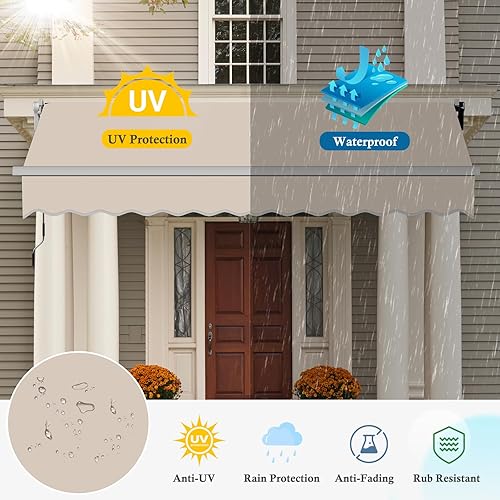 Miniatura 6 de Toldo retráctil de 9,8 x 8,2 pies, para patio, refugio al aire libre con manivela y poliéster, resistente al agua, para patio, balcón, tienda,