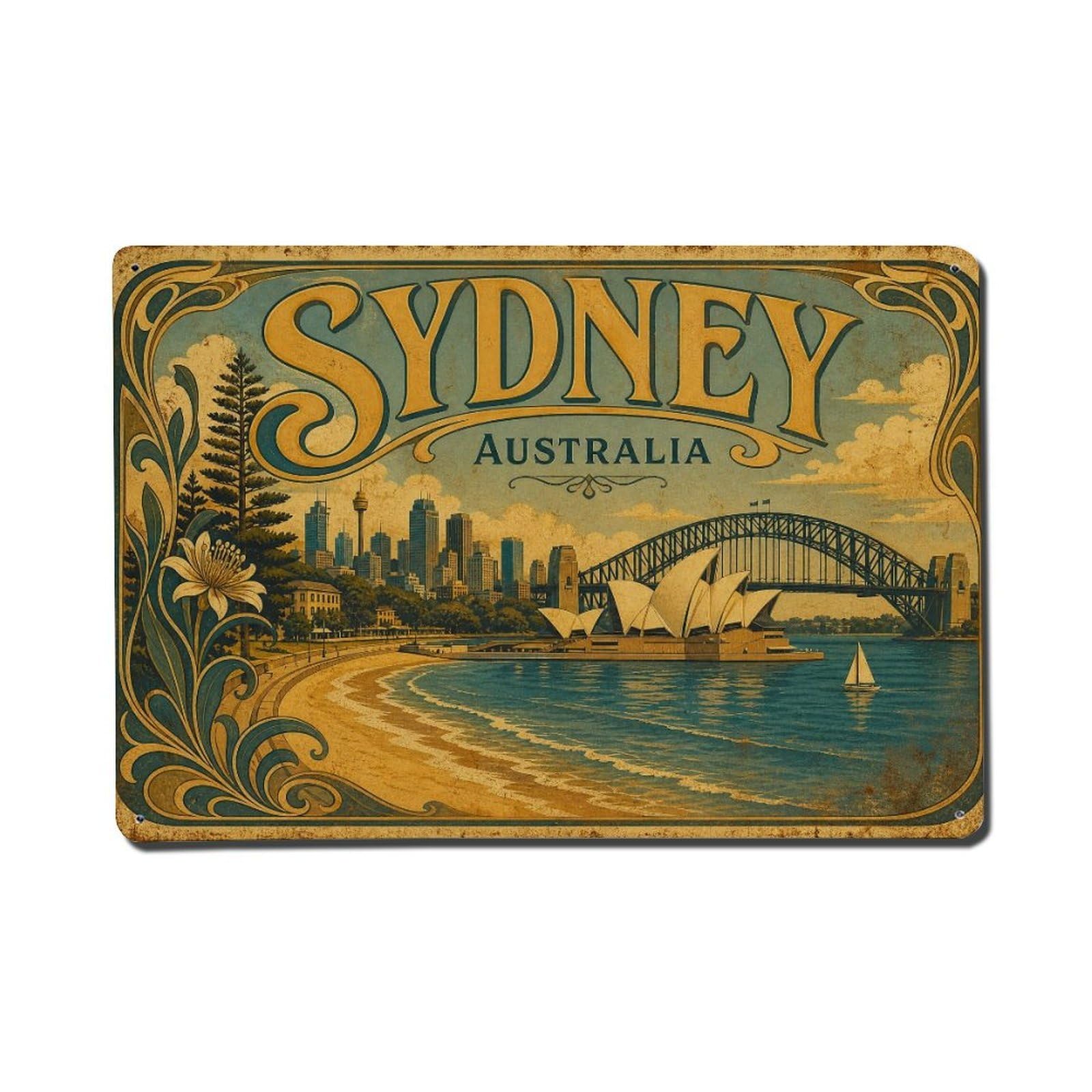 Classic Sydney Australia Coastal Shores Lagoon Travel Metal Tin Sign