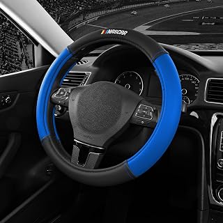 NASCAR Steering Wheel Cover, Two-Tone Blue Leather Patchwork, Universal Fit 14.5"-15.5" Steering Covers for Cars, Anti-Slip, Soft Grip, Odor-Free, Trucks & SUVs