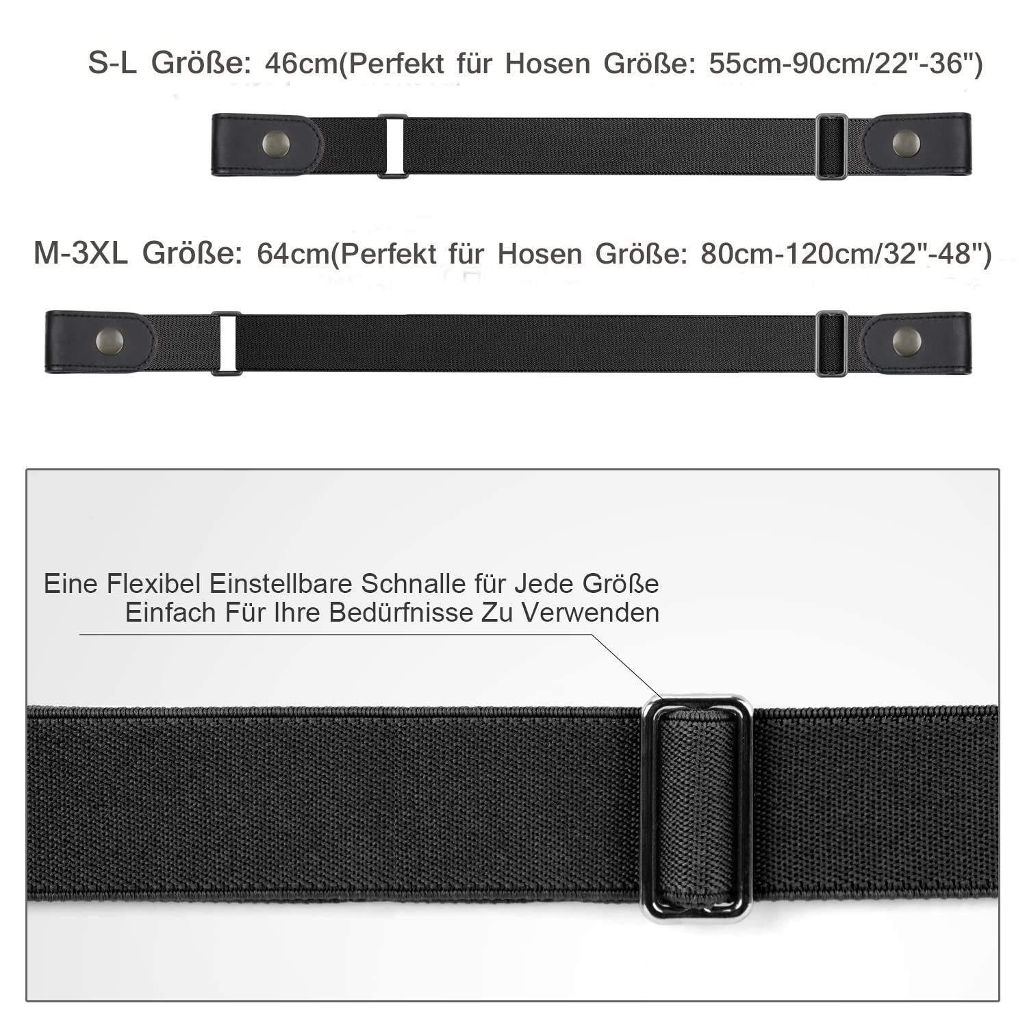 JasGood 2 Pack Schnallenfrei Elastischer Gürtel für Damen oder Herren, Ohne Schnalle Keine Ausbuchtung Unsichtbare Gürtel