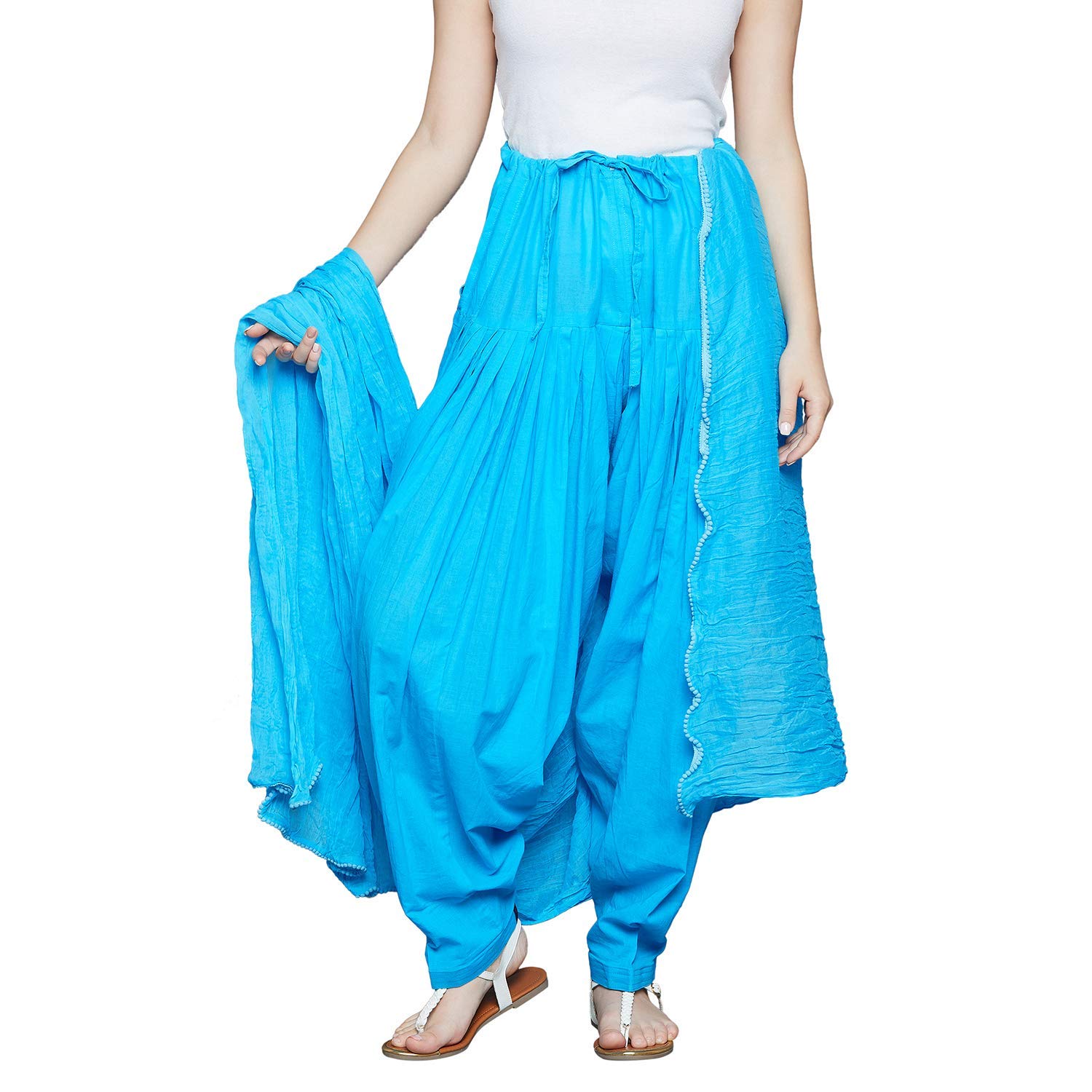 rizanyas Womens Cotton Full Patiala Salwar Pyjama With Dupatta (Free Size) Sky Blue-picture-25