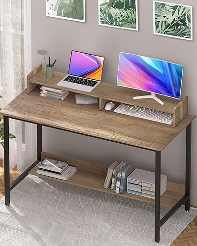 Miniatura 15 de WOODYNLUX Escritorio para computadora con estantes, escritorio de escritura para juegos de 43 pulgadas, estación de trabajo de mesa de estudio para