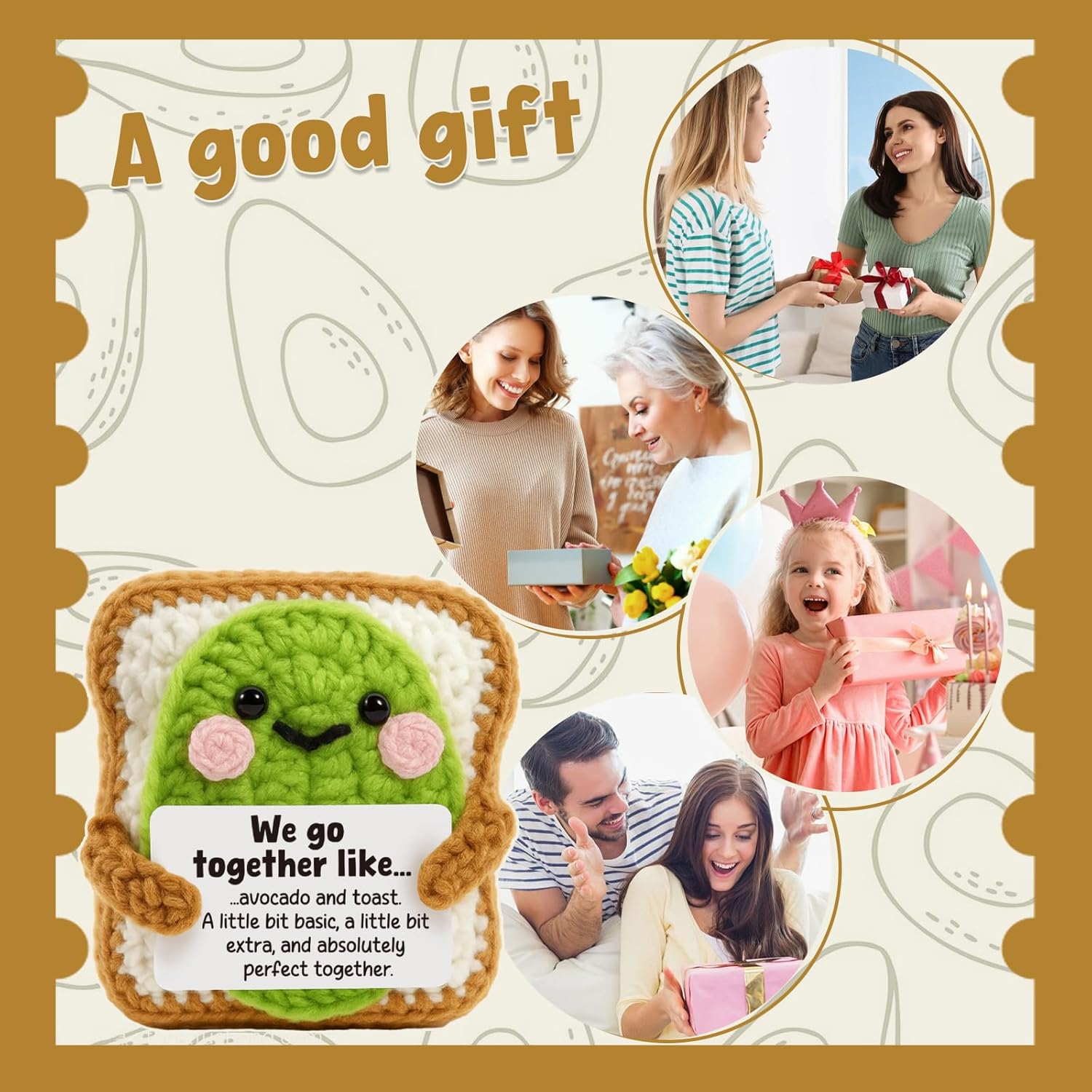 Crochet Avocado Toast Doll Couples Gift | Cute Anniversary, Valentine's Day Present for Boyfriend, Girlfriend, Husband, Wife | Sentimental Best Friend Decor with Funny Love Quote - Image 5