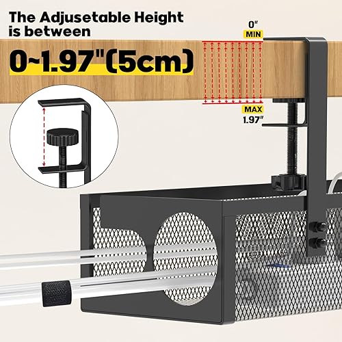 Miniatura 4 de Bandeja de organización de cables para debajo del escritorio, sin taladro, 15.1 pulgadas, caja de organización de cables de malla metálica con