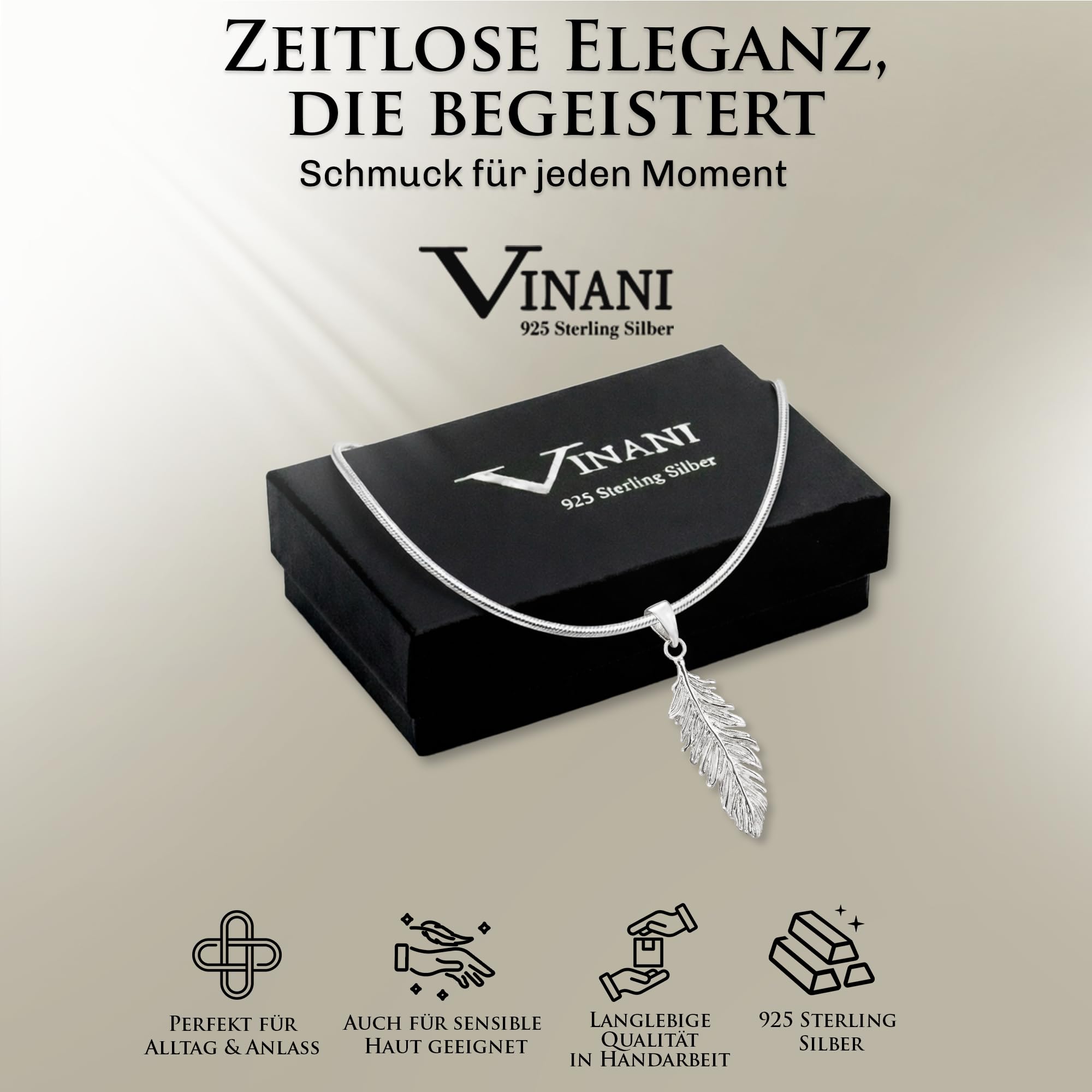 Vinani Anhänger Adler Feder Arizona mit Schlangenkette Sterling Silber 925 Kette Italien AFE-S
