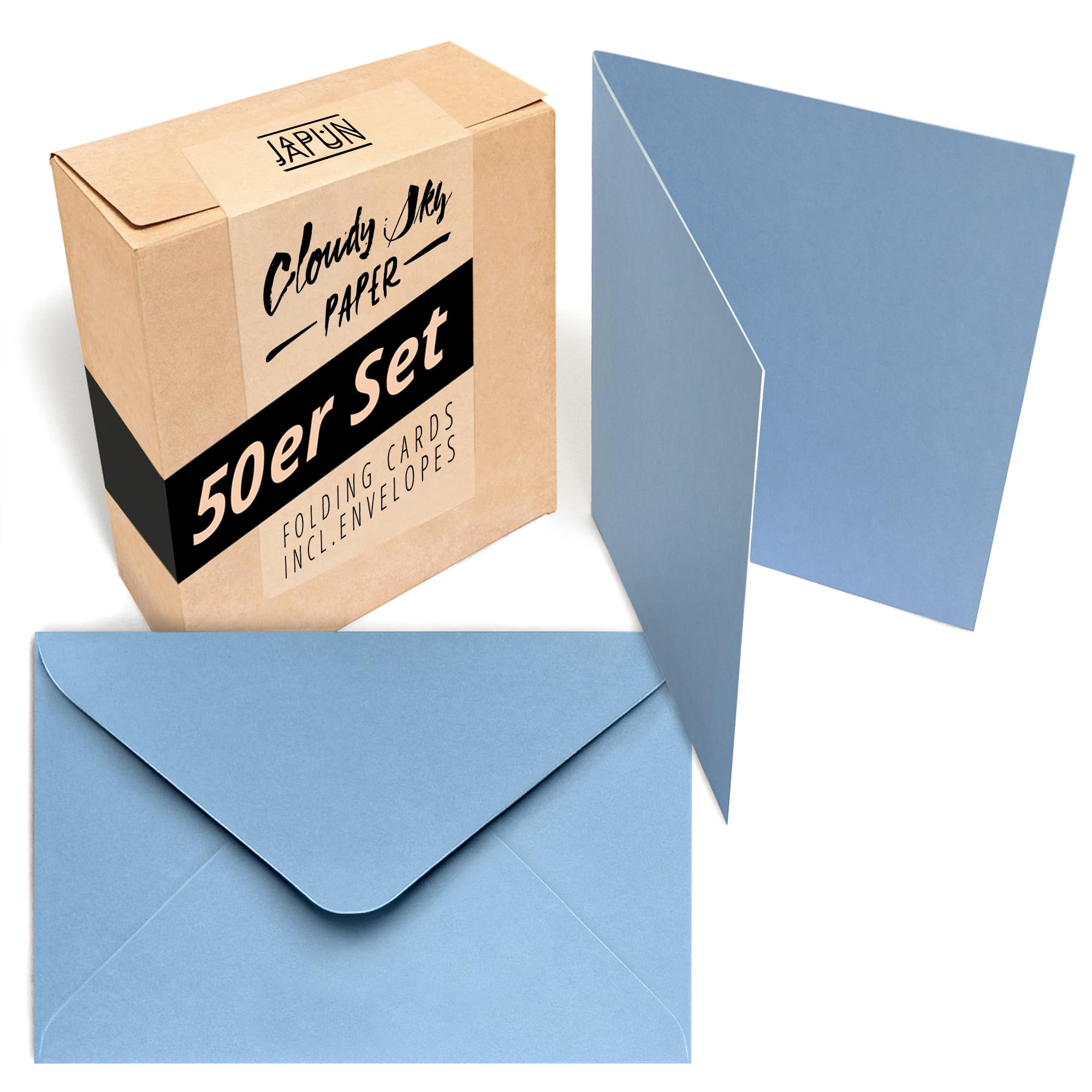 Japun - Juego de 50 tarjetas plegables et sobres, tarjetas plegables para diseñar, etiquetar o imprimir - DIN A6 / C6 - azul