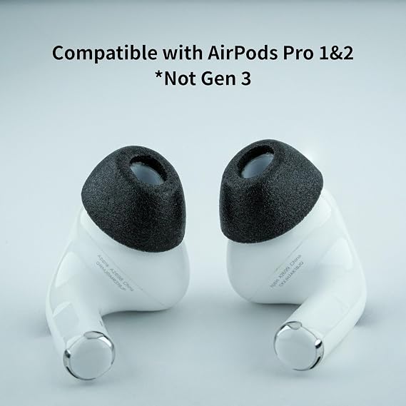 Comply Foam Headphone Bits for Apple AirPods Pro Generation 1 and 2, Large, Black, 3 Pairs, Superior Comfort, Unshakable Fit, Memory Foam, Replacement Headphone Bits, Made in USA