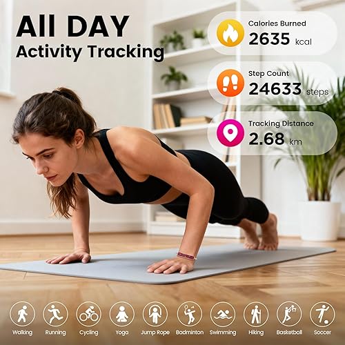 Miniatura 2 de Rastreador de actividad física con seguimiento del sueño, seguimiento de actividad 247, rastreador de pasos, frecuencia cardíaca, oxígeno en sangre,