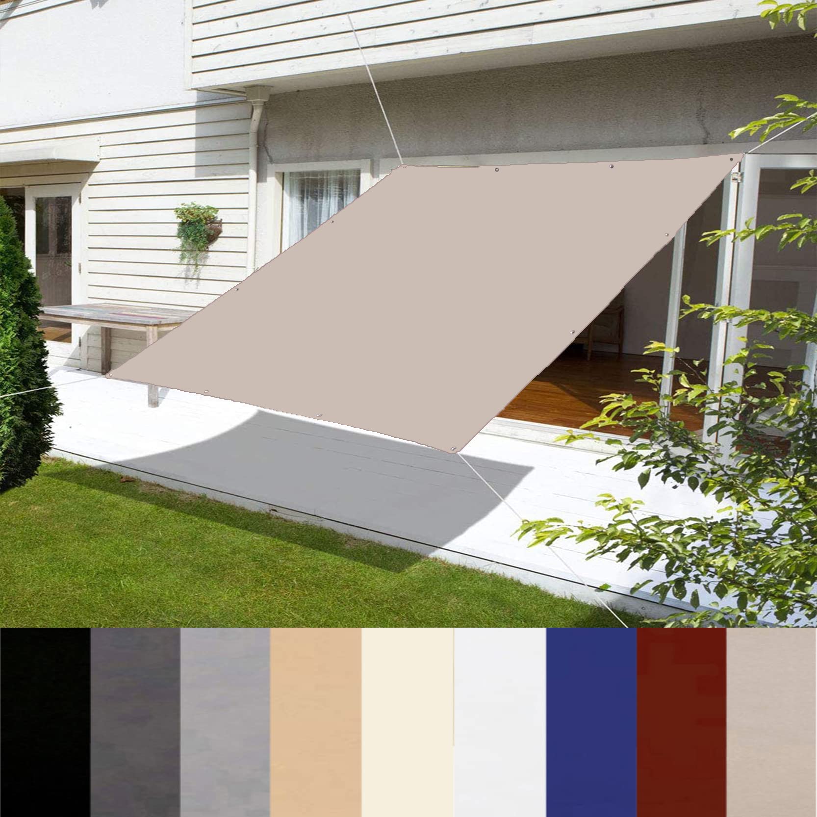 GLDYTVF Waterproof Sun Shade Sail 400x500cm Rectangle Awning for Pergola Decking and Swimming Pool Dustproof Windproof Easy to Install Taupe Color