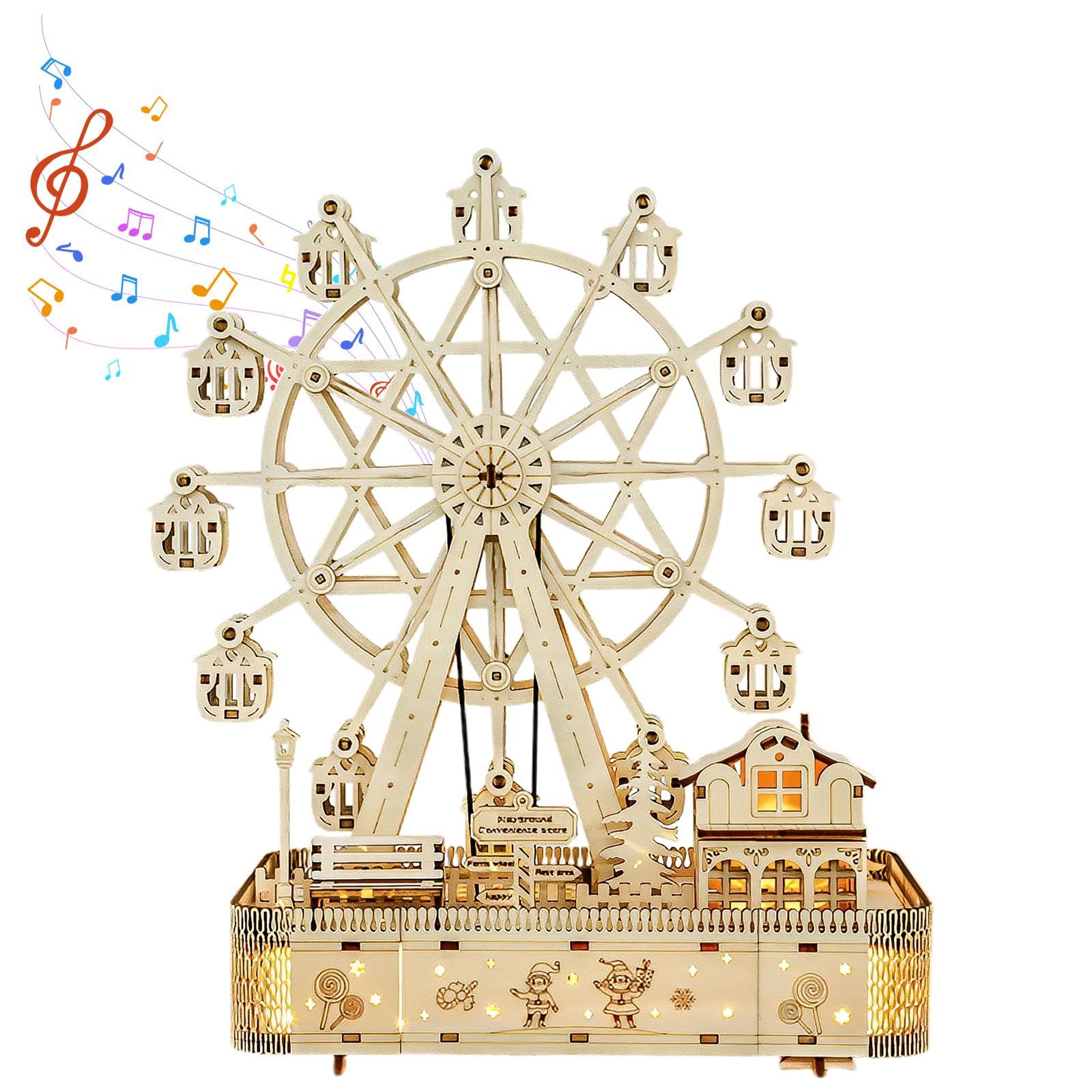 3D Wooden Puzzles for Adults, Ferris Wheel Model Kits with Light, 3D Puzzle Adult Model Craft Set to build