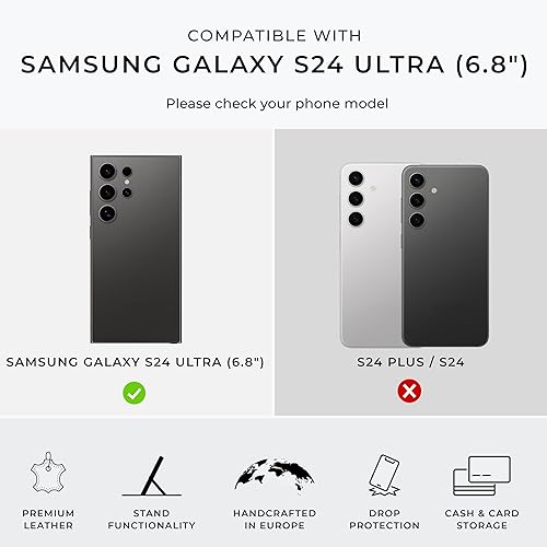 Miniatura 2 de Snakehive Funda de cuero para Samsung Galaxy S24 Ultra 5G  Funda de piel auténtica con soporte de visualización y 3 tarjeteros  Funda con ranura