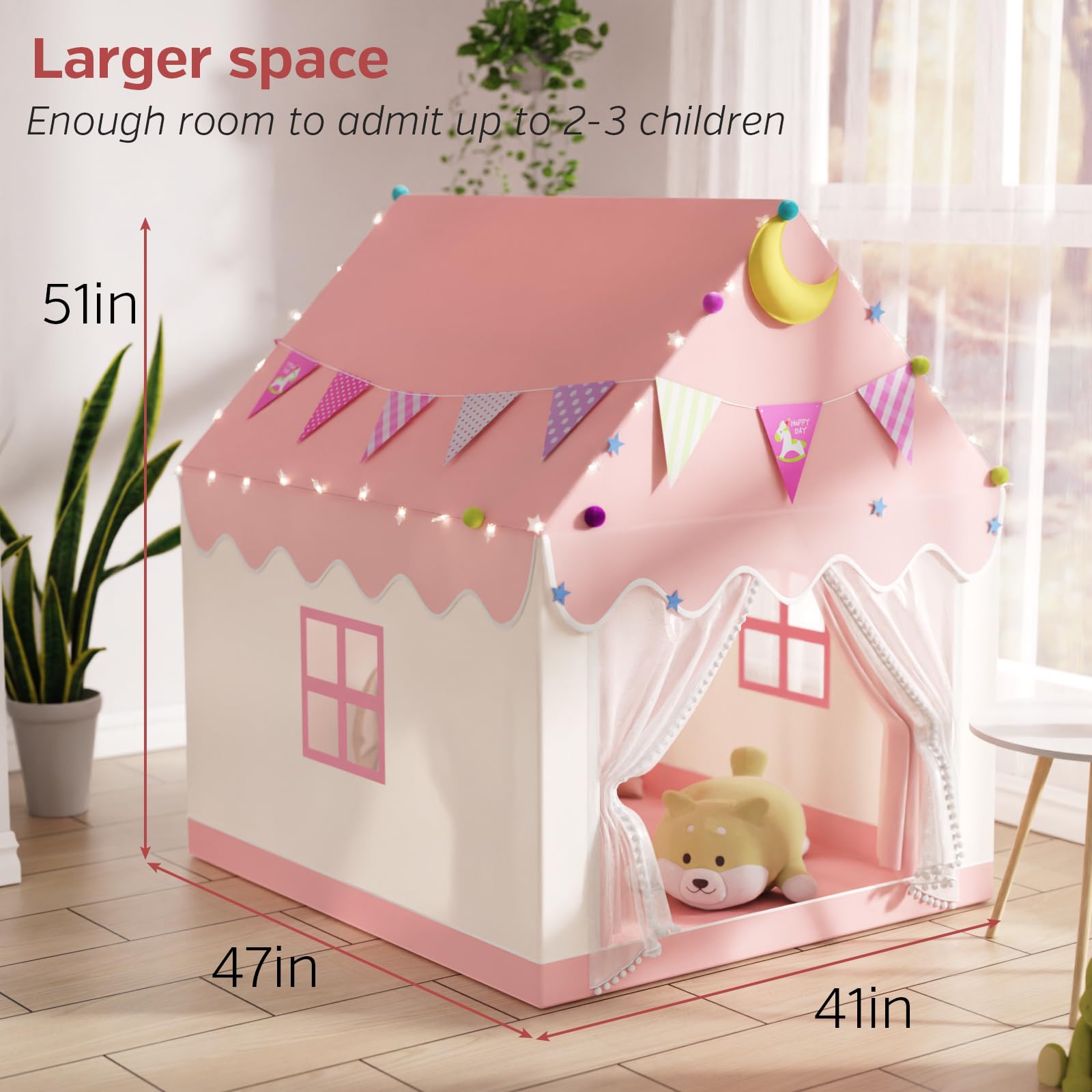 2 IN 1 Kinderzelt, Spielzelt für Kinder mit LED-Lichtern und Dekoration, Spielzelt für Drinnen,Kinderspielhaus in Form eines Hauses,Kinderzelt Spielhaus Kinder Indoor