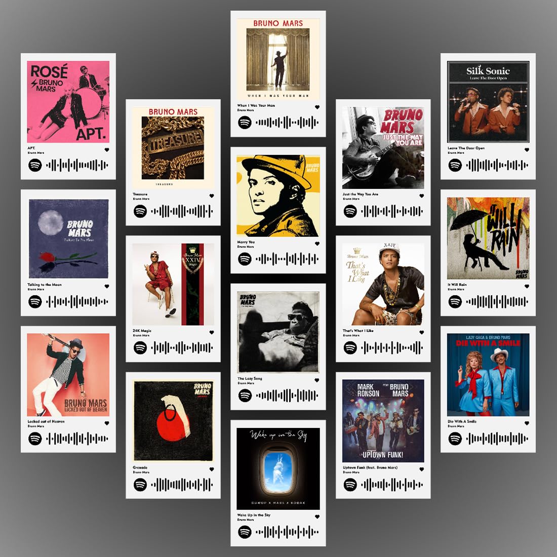 INDOARTNET - Bruno Mars Photocards | Bruno Mars Songs Mini Poster Kit (Set of 16) | Bruno Mars It Will Rain, Just The Way You Are Songs Size (8 x 6 cm) Posters for Phone Accessories, Bedroom, Office, room decoration-image-27