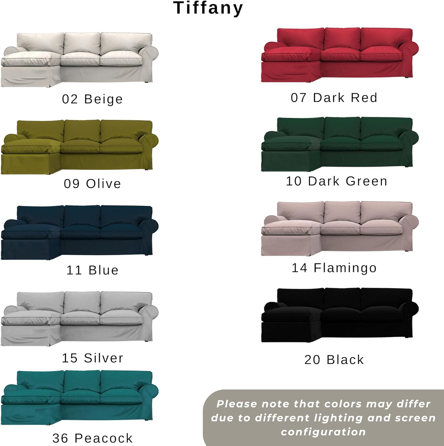 Cover for Ektorp 2 Seat Sofa with Chaise Longue Right/Left, Replacement Slipcover, Heavy Duty 7 pcs Cover, Soft Durable Washable Pet-Friendly Fabric, Easy to Clean & Replace (Tiffany - Peacock)