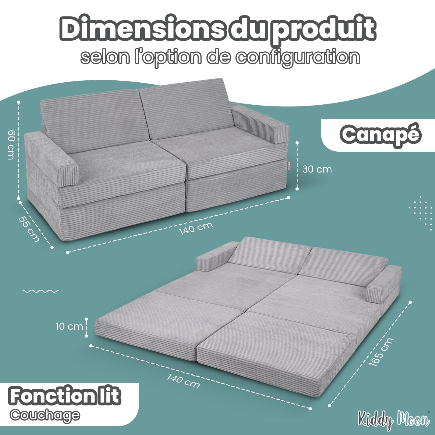 KiddyMoon Canapés Pliant pour Enfants Canapé-Lit Convertible Bébés-Canapé Lit Coucher Salle De Jeux Pliable Matelas Au Sol Mini-Canapé Chaise-Lit, Gris Foncé