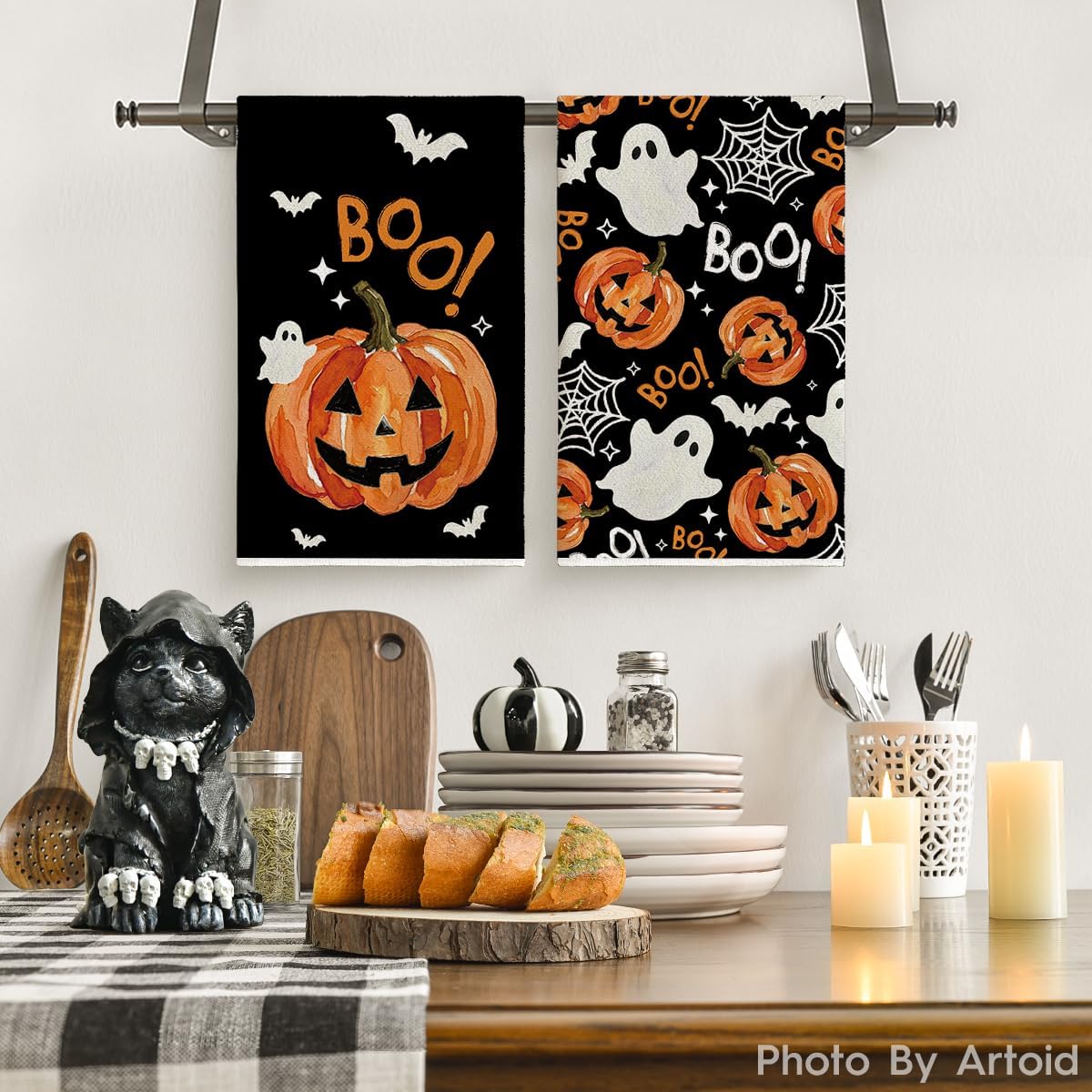 Artoid Mode Pumpkin Boo Halloween Kitchen Towels Set of 2 18x26 Inch