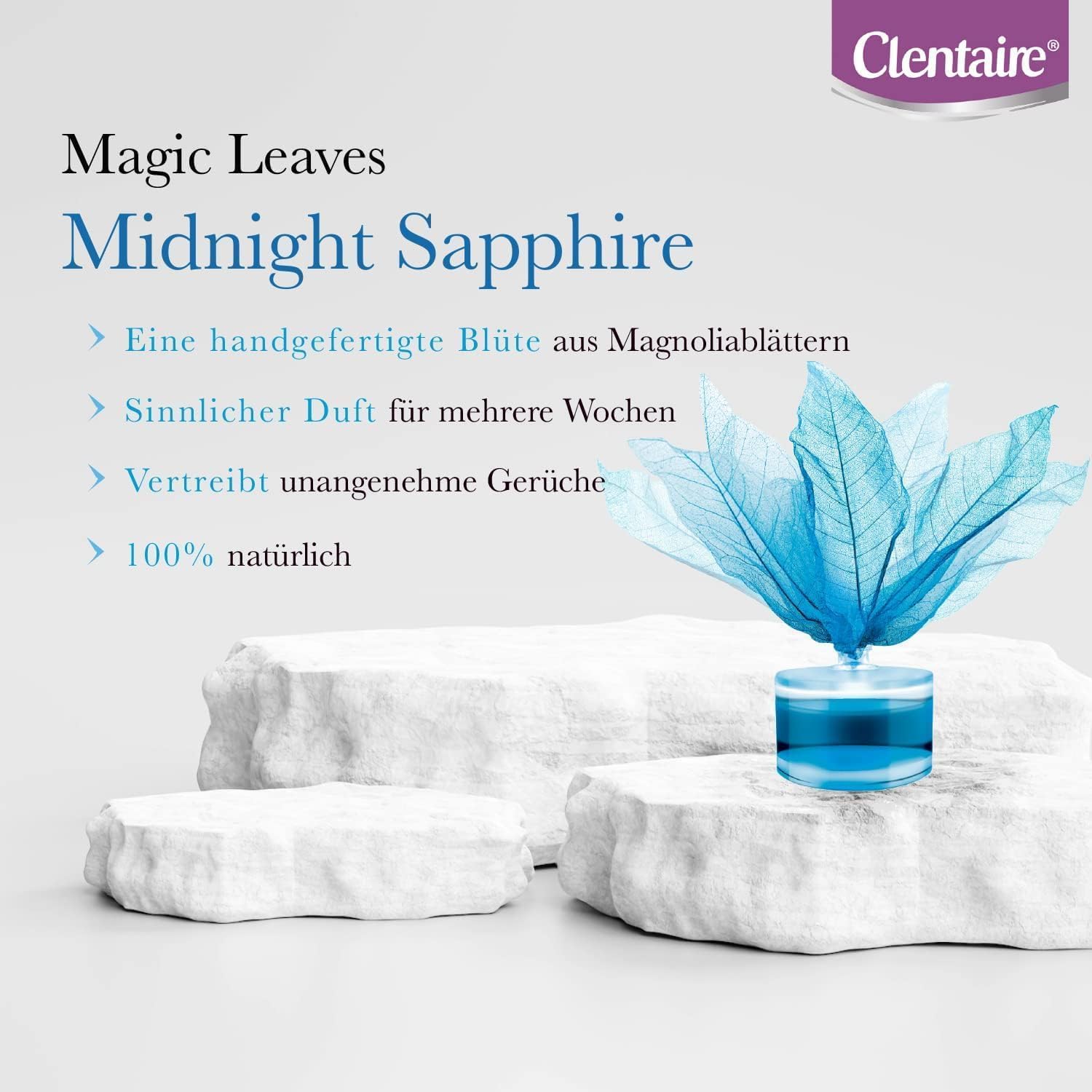Midnight Sapphire 15 x 50ml Natürlich, Langanhaltend, Home Duft - Premium Raumerfrischer mit handgefertigter Blüte für die Wohnung