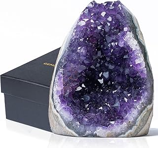 Sponsored Ad - GEMBOURY Natural Deep Purple Amethyst Crystal Geode from Uruguay 1lb-1.5lb, A Grade Amethyst Cluster Includ...