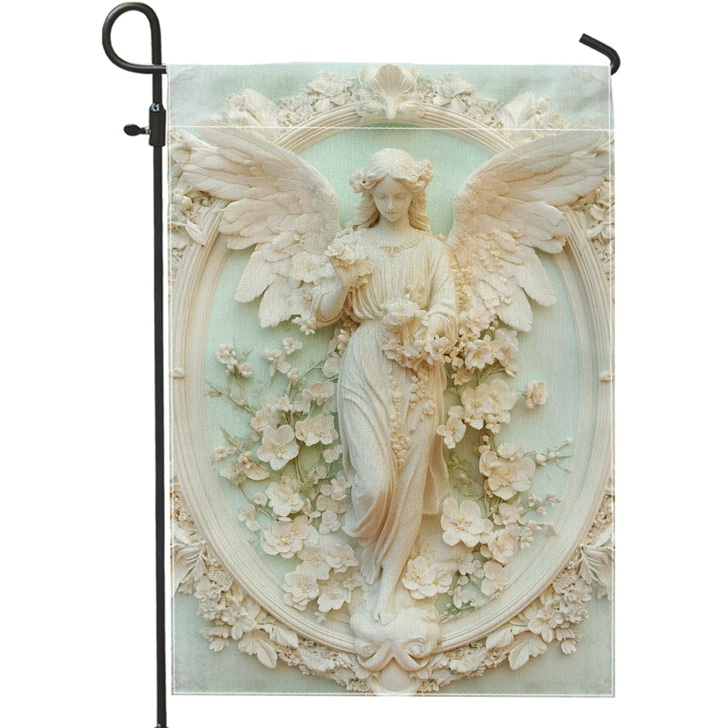 Spring Summer Angel Garden Flag, Elegant Cream White Floral Decor Banner, Double Sided Yard Flag Outdoor Decoration for Home 12x18 Inch