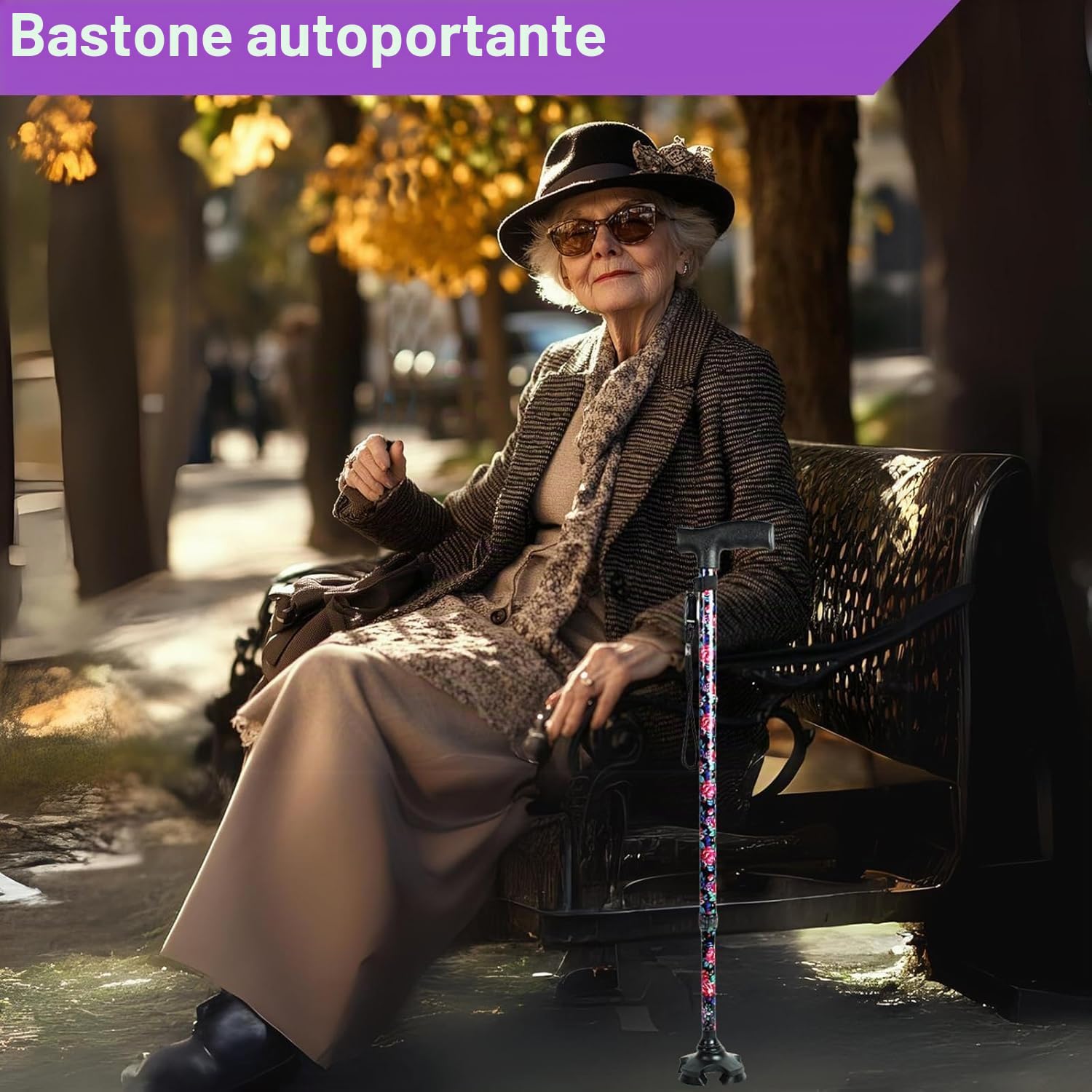 BeGrit Bastone per Anziani Telescopico Bastoni da Passeggio Donna Bastone Tre Piedi per Anziani Regolabile Bacchette per Camminare Autoportante Bastoncini da Passeggio 3 Piedi Regalo per Uomo Anziano