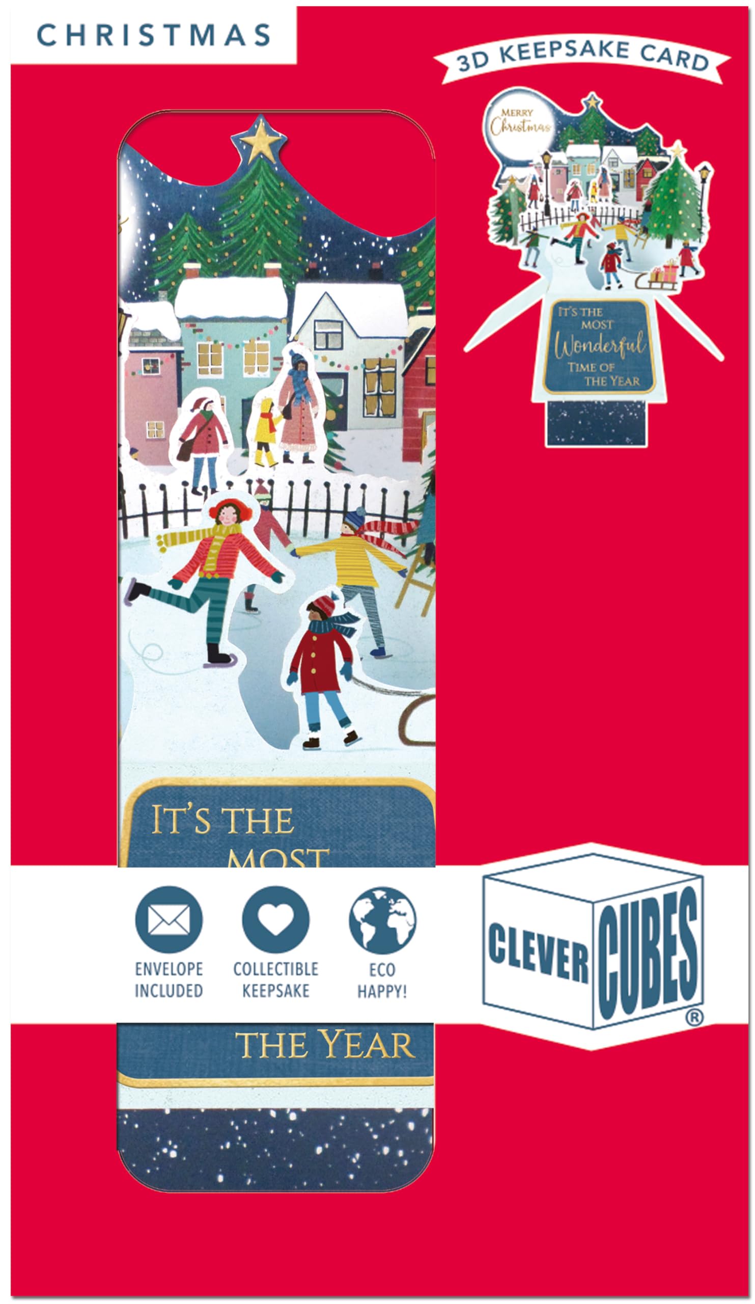 Clever Cubes Pop Up Ice Skaters Skate-Tastic Fun Christmas Card 3D Xmas Card XCU008, Multicolor - Image 2