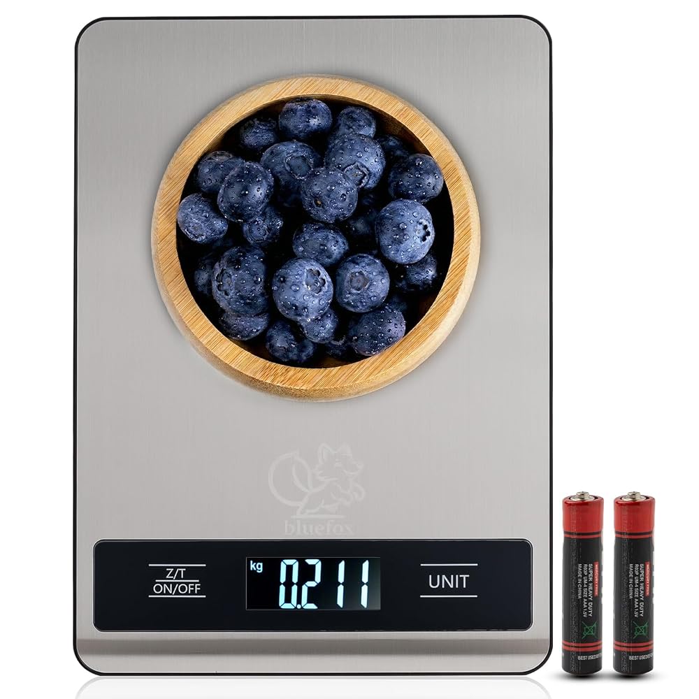 Bluefox Dijital Mutfak Tartısı, 10kg/1g Hassasiyet, Paslanmaz Çelik, 6 Birim Dönüşümü (g/kg/lb/oz/ml/milk ml), 2×AAA Pil Dahil