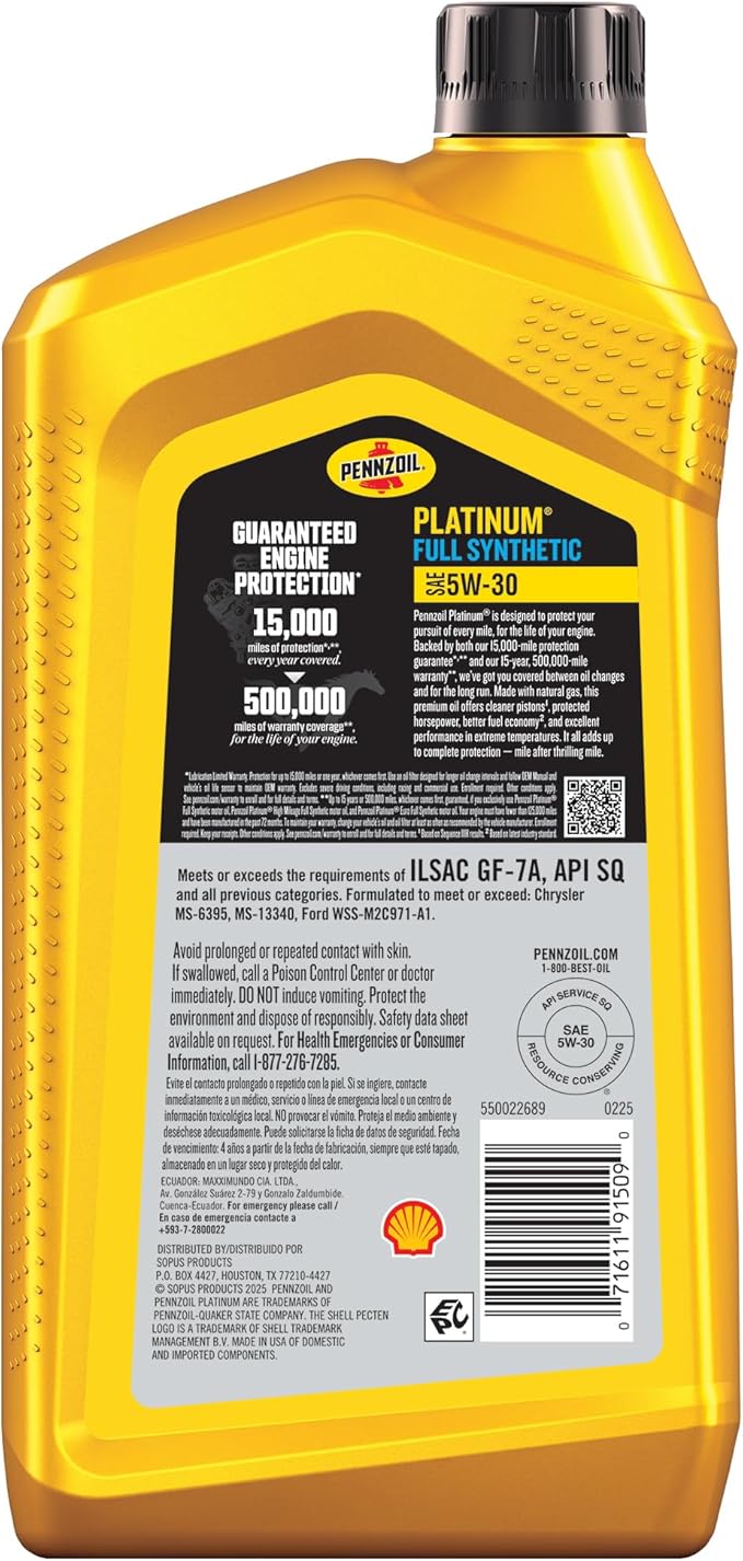 Pennzoil Platinum 5W-30 Aceite Sintético para Motor (6 botellas de 1 cuarto) miniatura 2