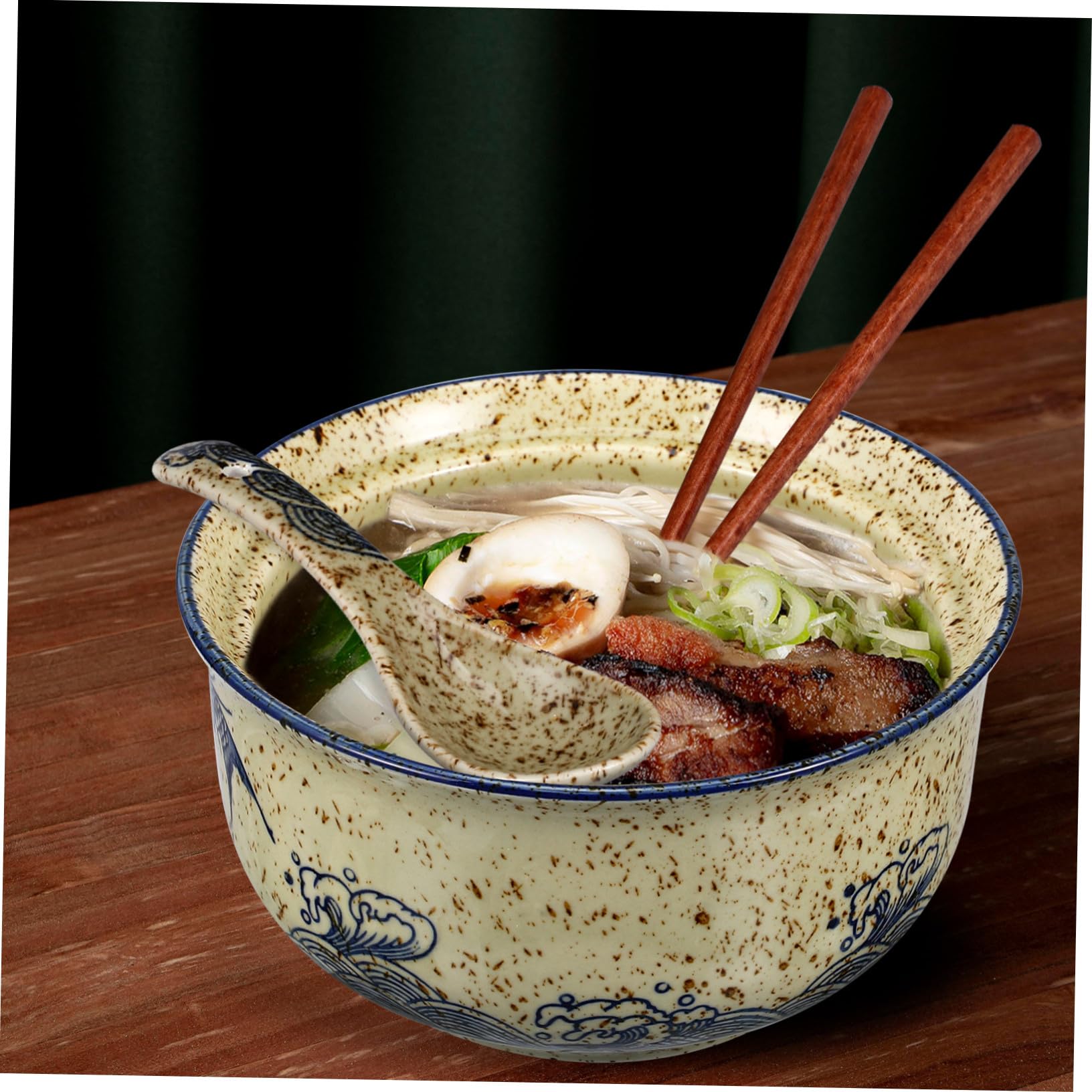 STOBAZA Keramik-ramen-schüssel-set Mit Deckel, Essstäbchen Und Löffel Für Suppen Und Nudelgerichte, Großes Fassungsvermögen, Wärmespeichernd, Kompaktes Tischgeschirr-set