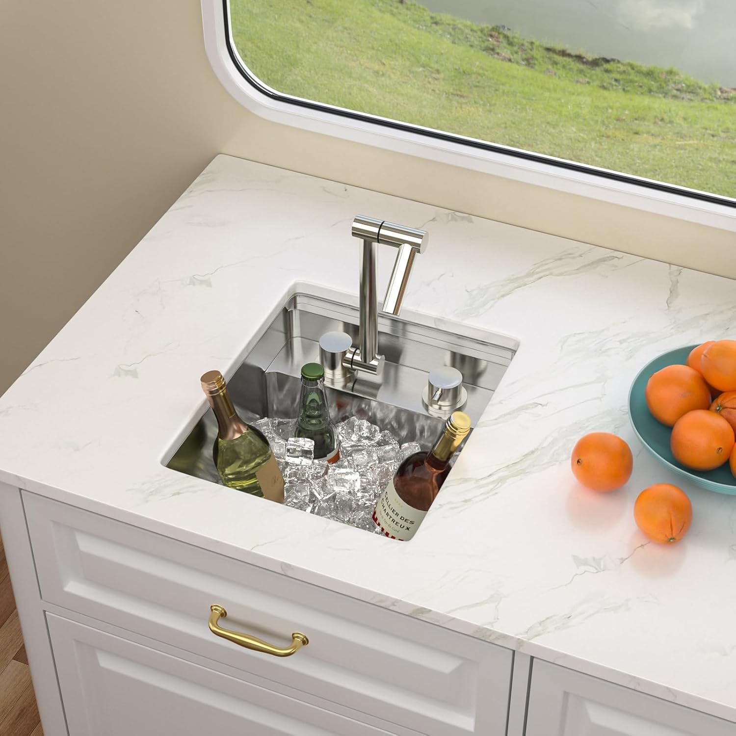 RV Kitchen Sink - 13x15x9 Inch Undermount Bar Sink with Faucet, Workstation 304 Stainless Steel 16 Guage Single Bowl Sinks with Cutting Board for RV. Kitchen Bar, Outdoor & Boat #TLRV-0024