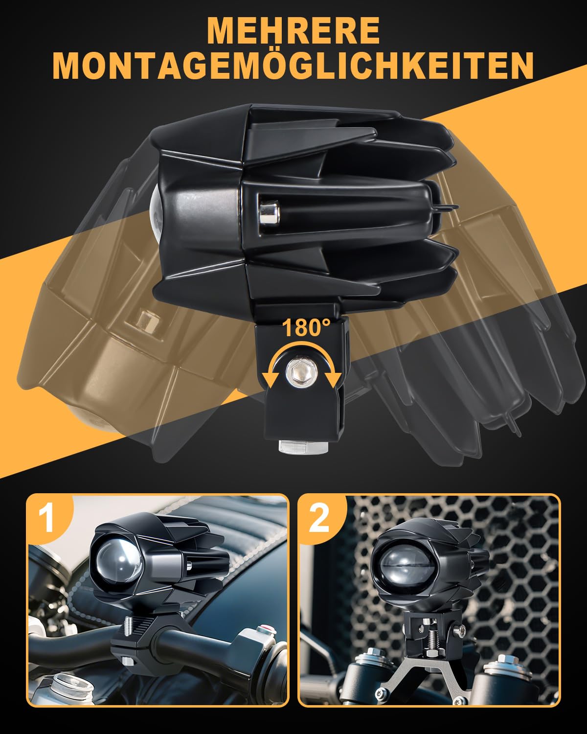 Dinfu 60W led Motorrad Zusatzscheinwerfer 9v -60v Runde LED Nebelscheinwerfer IP68 Spotlights 5 Blitzmuster mit Beam-Kit und 2 Montagehalterungen für Motorrad ATV UTV Dirt Bike 4x4 Pickup Truck Boot