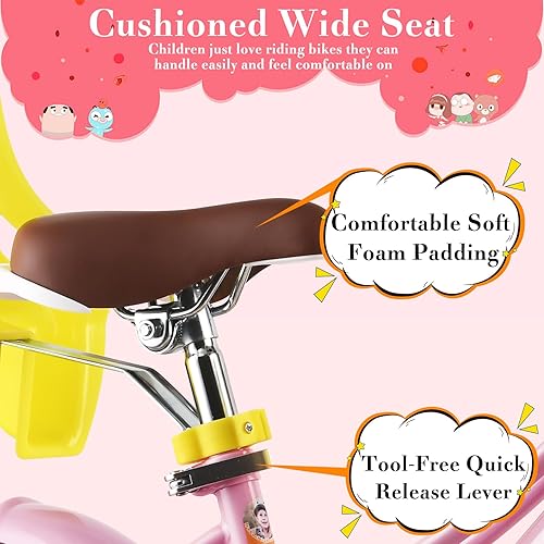 Miniatura 4 de RULLY Bicicleta infantil de 12 pulgadas para niñas y niños de 2, 3 y 4 años, con ruedas de entrenamiento y campana de cesta, bicicleta para niños